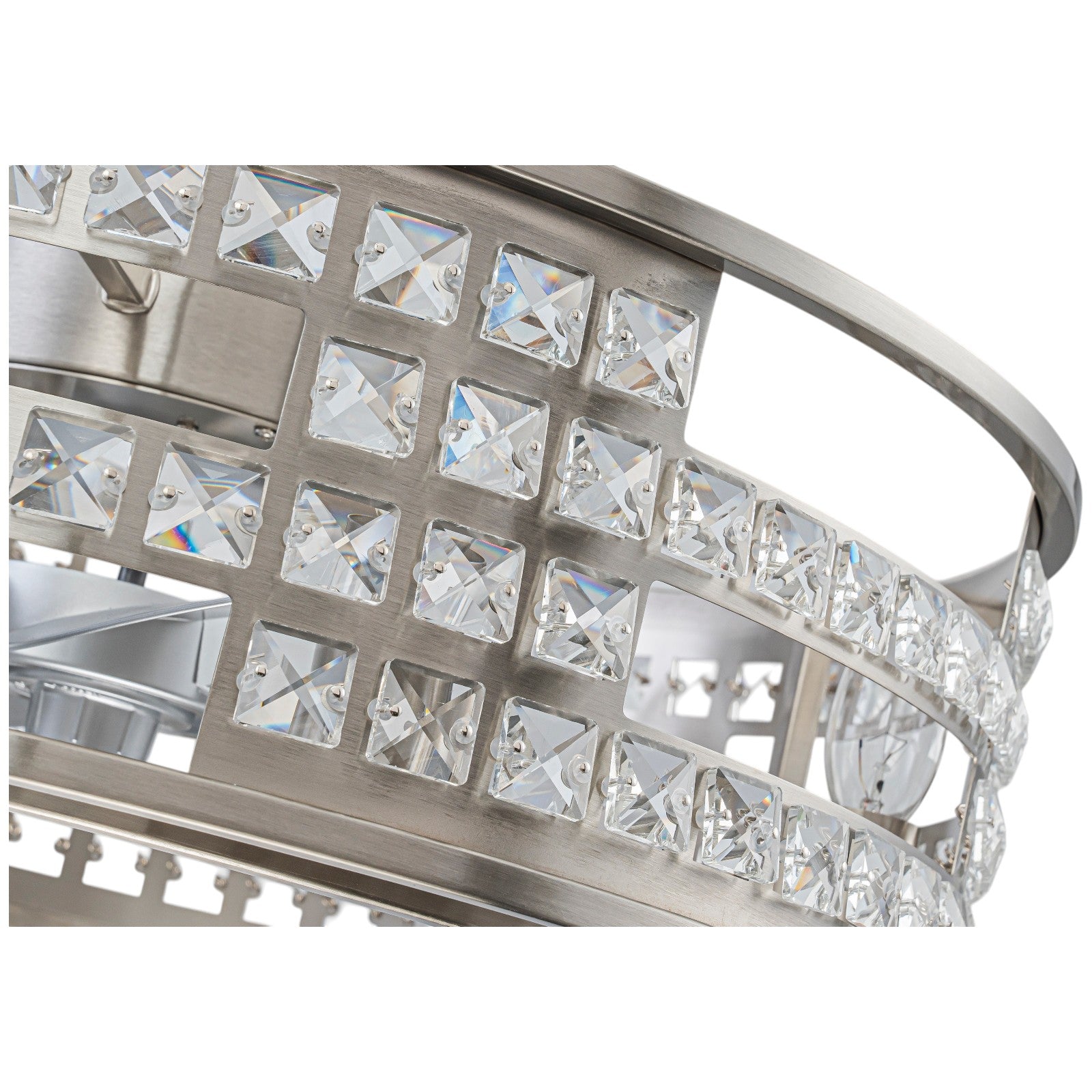 Glowlings 6-Light Modern Nickel Cage Crystal Fandelier Ceiling Fan with Lights and Remote Low Profile