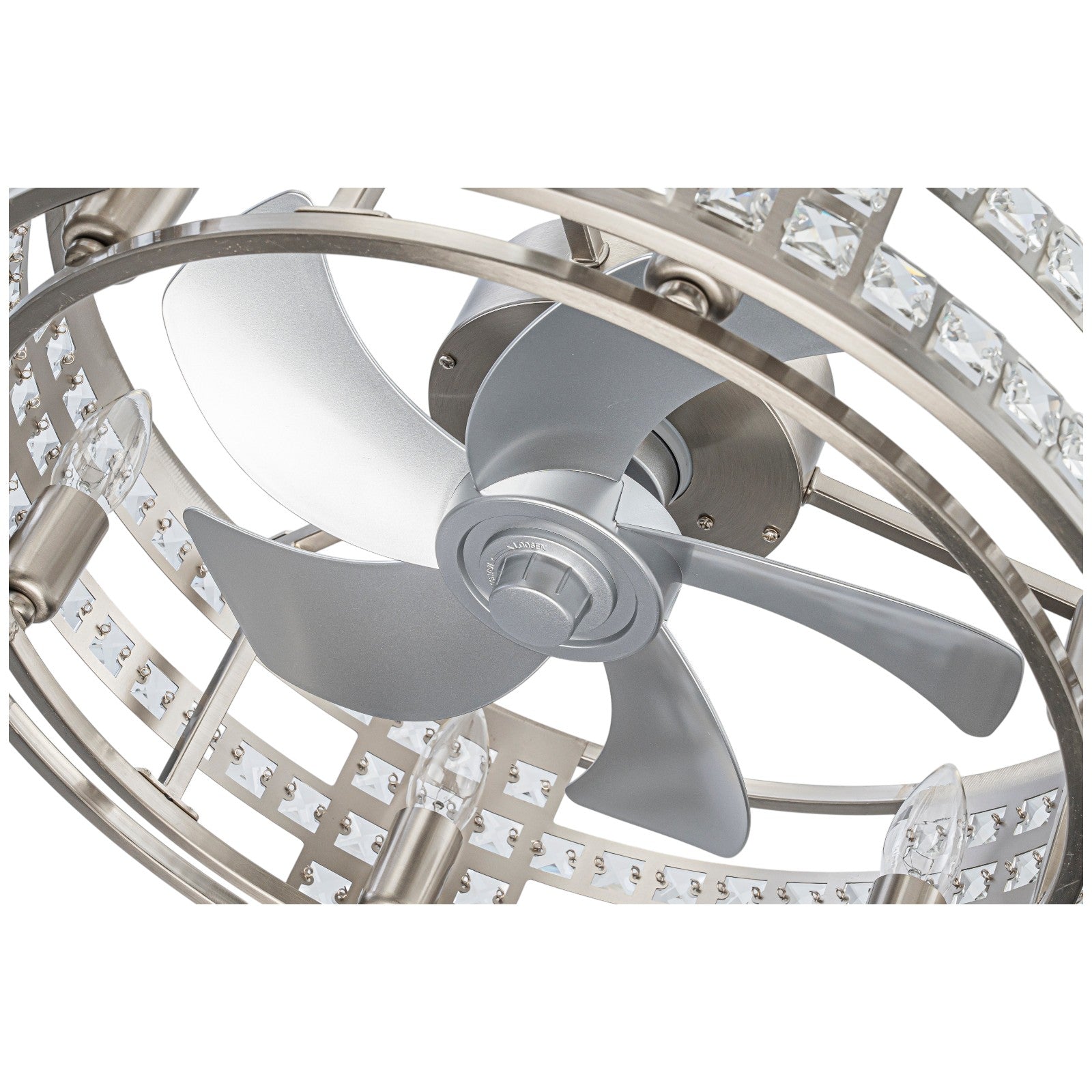 Glowlings 6-Light Modern Nickel Cage Crystal Fandelier Ceiling Fan with Lights and Remote Low Profile