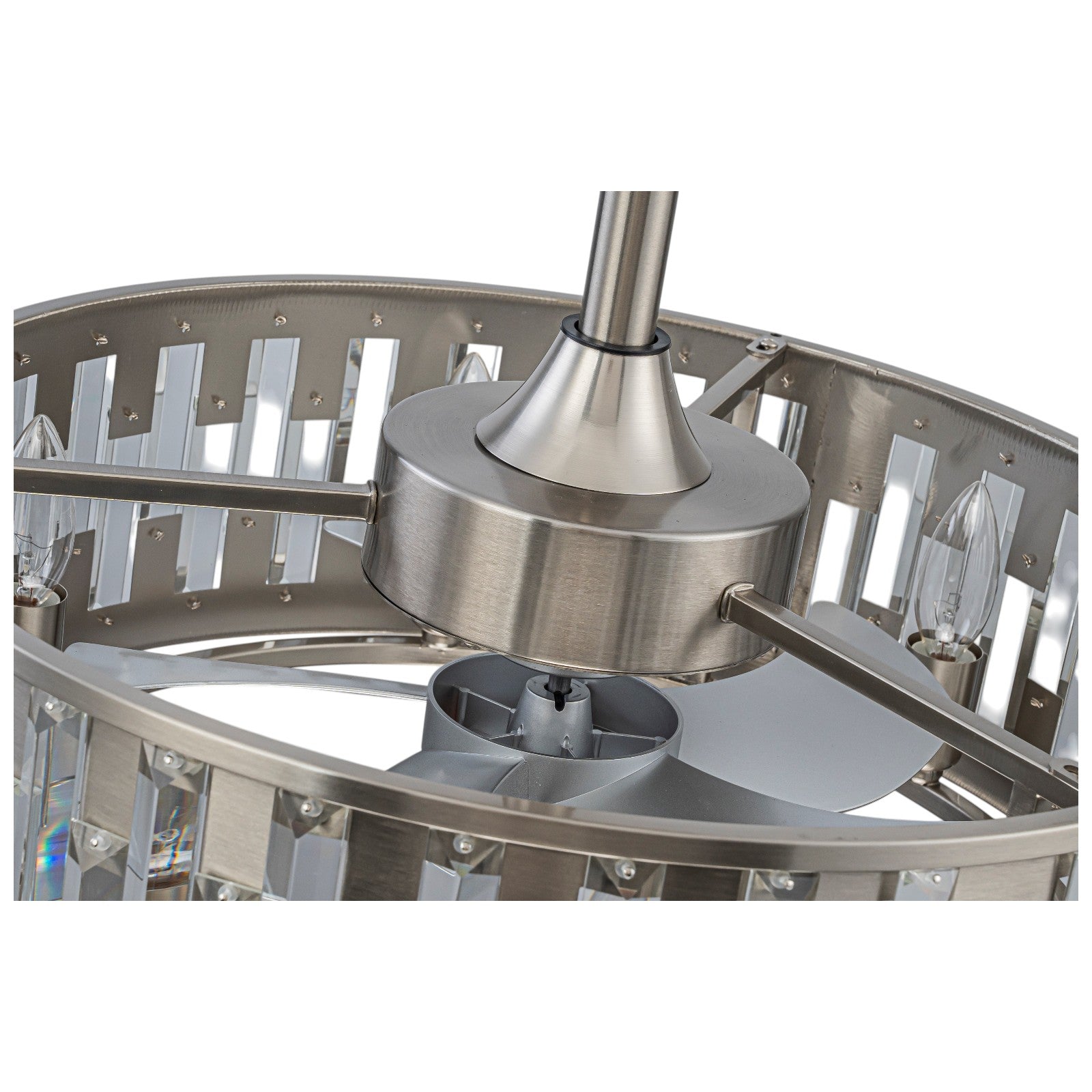 Glowlings 6-Light Modern Nickel Cage Crystal Fandelier Ceiling Fan with Lights and Remote Low Profile