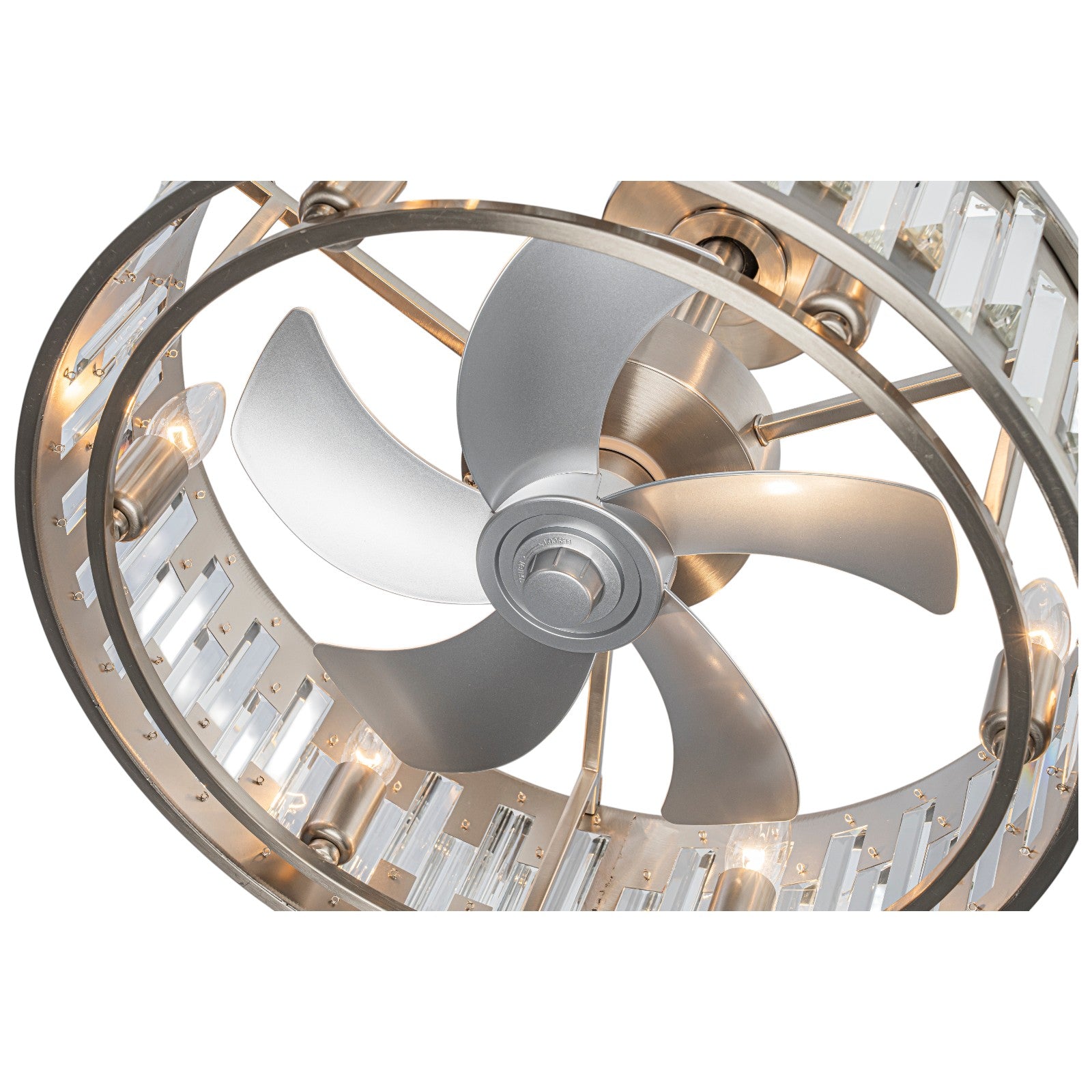 Glowlings 6-Light Modern Nickel Cage Crystal Fandelier Ceiling Fan with Lights and Remote Low Profile