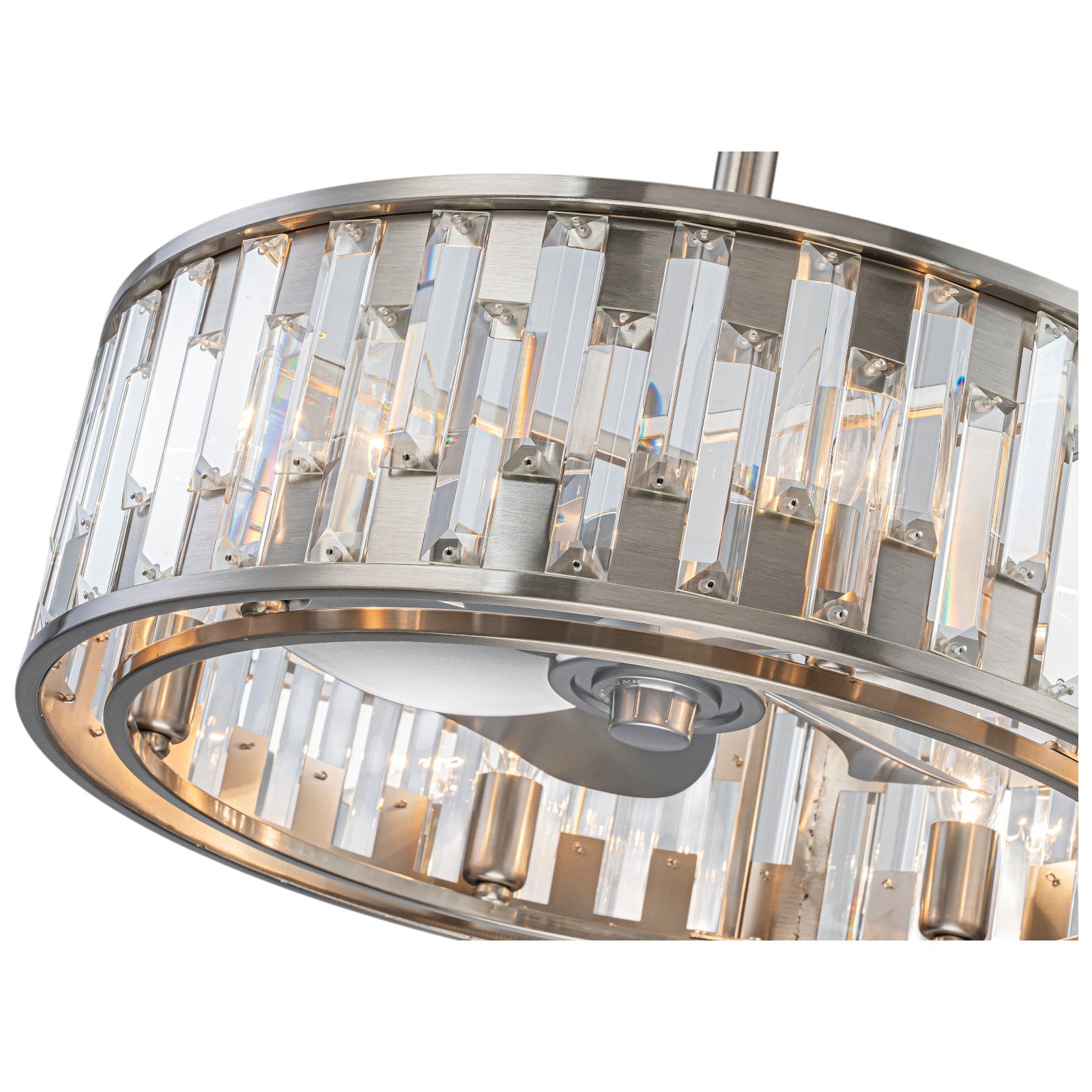 Glowlings 6-Light Modern Nickel Cage Crystal Fandelier Ceiling Fan with Lights and Remote Low Profile