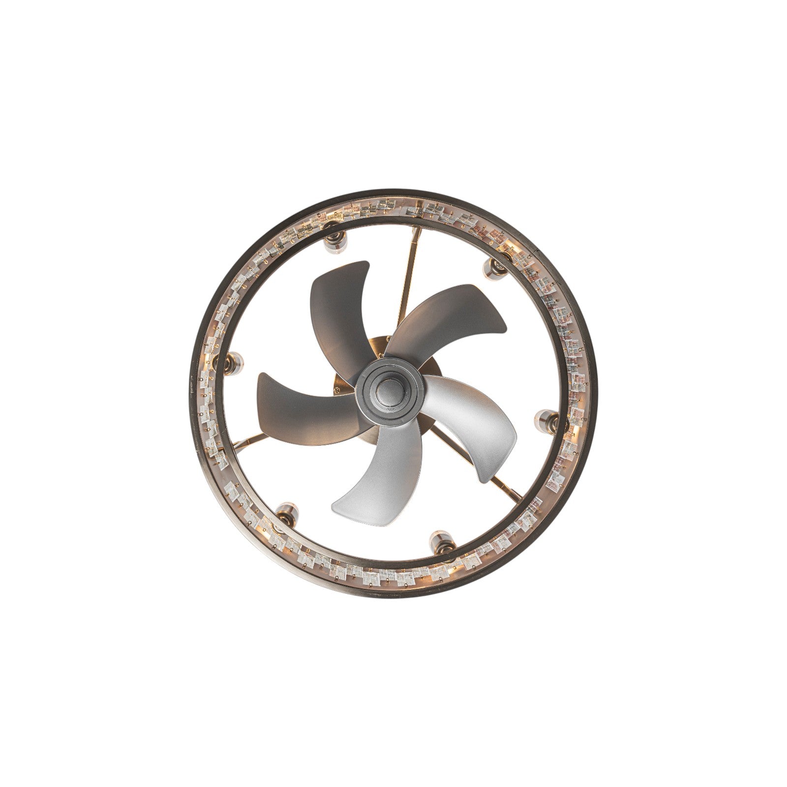 Glowlings 6-Light Modern Nickel Cage Crystal Fandelier Ceiling Fan with Lights and Remote Low Profile