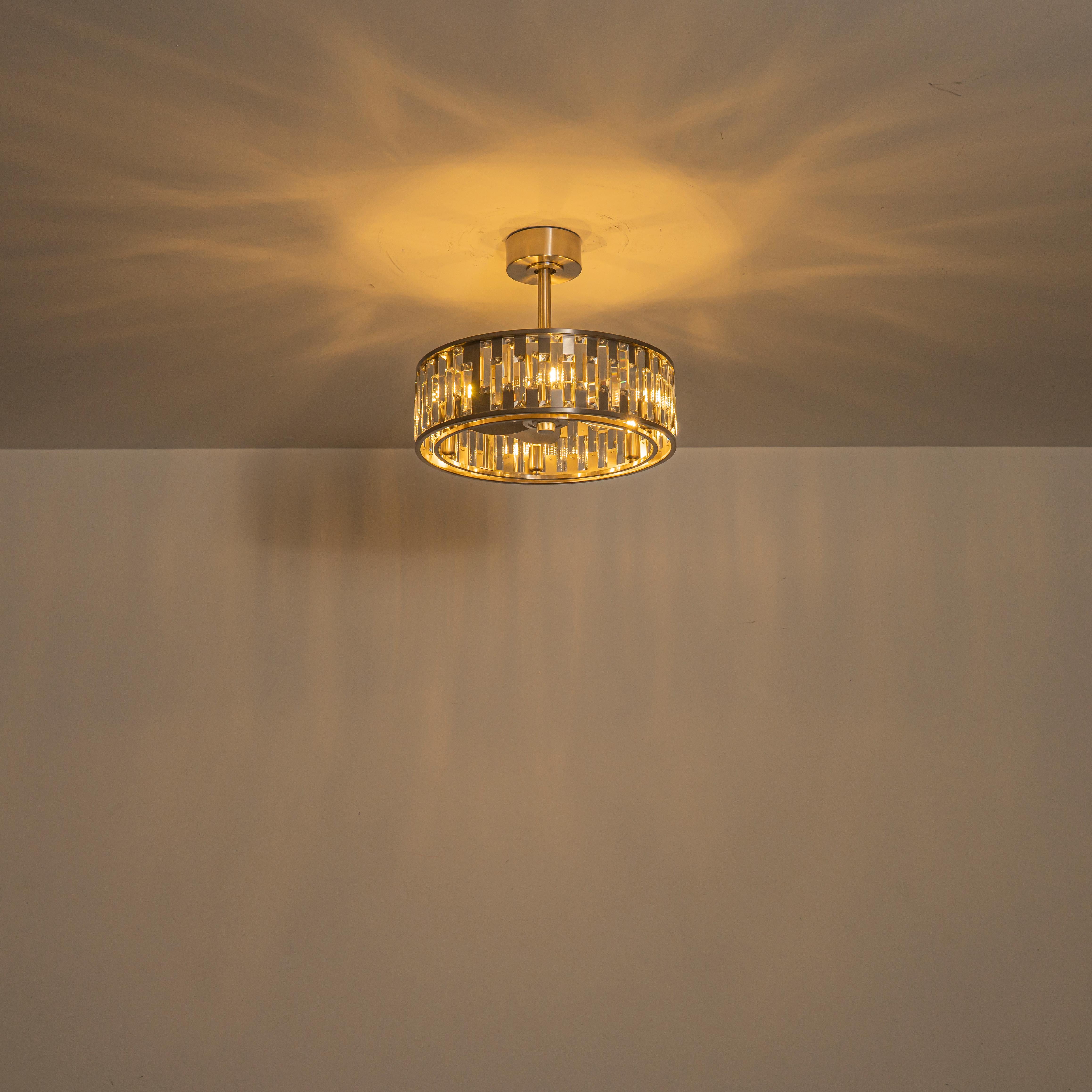 Glowlings 6-Light Modern Nickel Cage Crystal Fandelier Ceiling Fan with Lights and Remote Low Profile