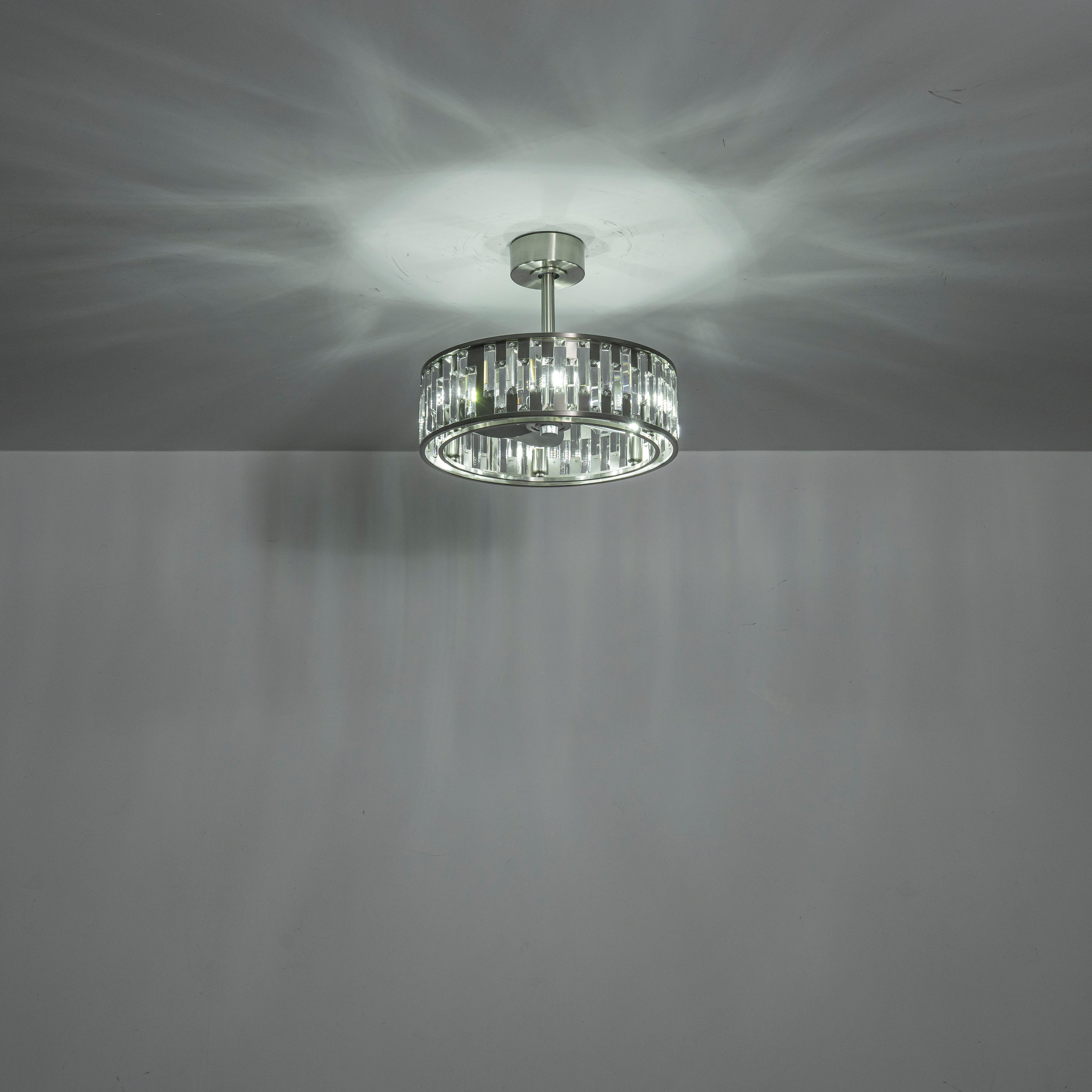 Glowlings 6-Light Modern Nickel Cage Crystal Fandelier Ceiling Fan with Lights and Remote Low Profile