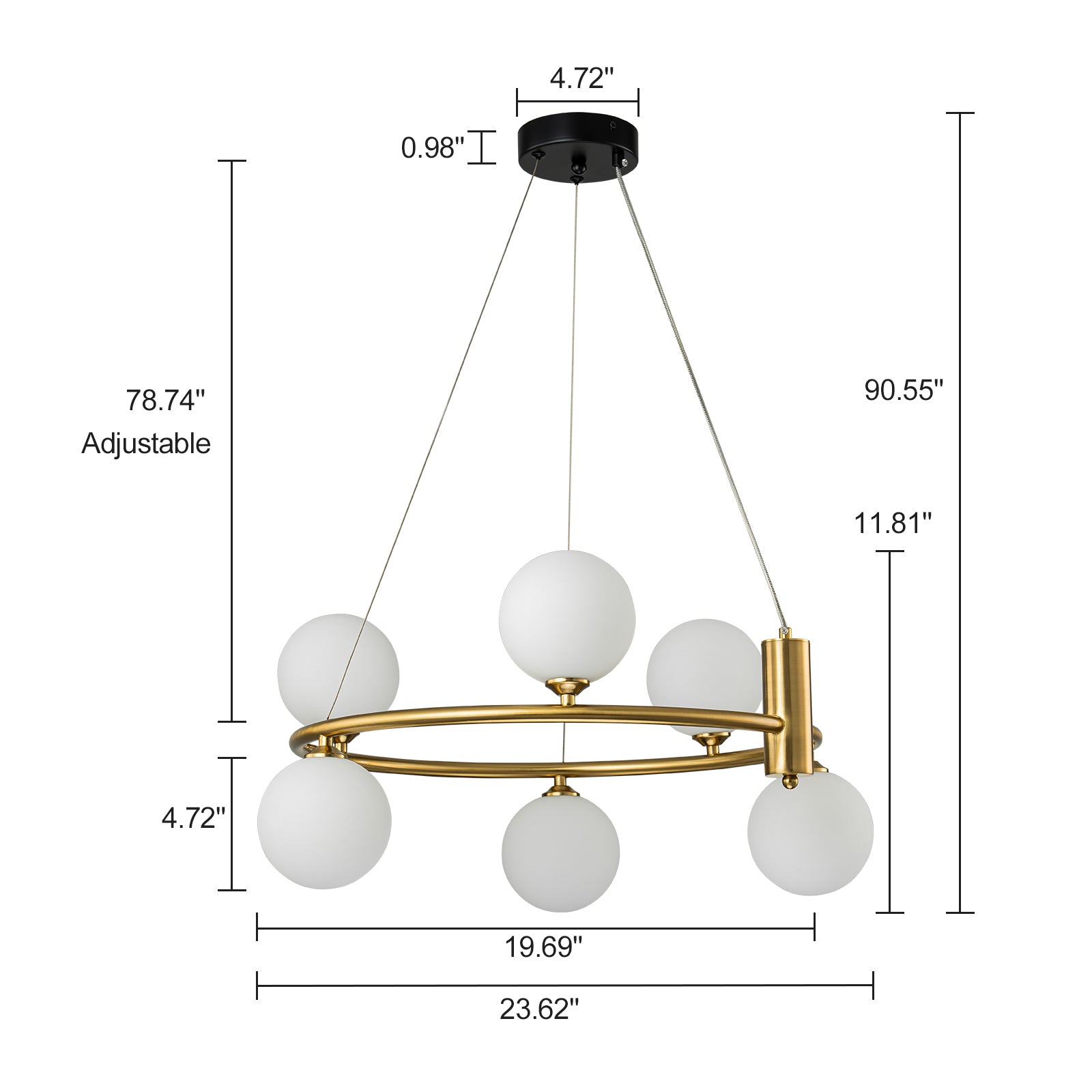 Glowlings 6/8-Light Modern Opal Glass Globe Brass Round Chandelier