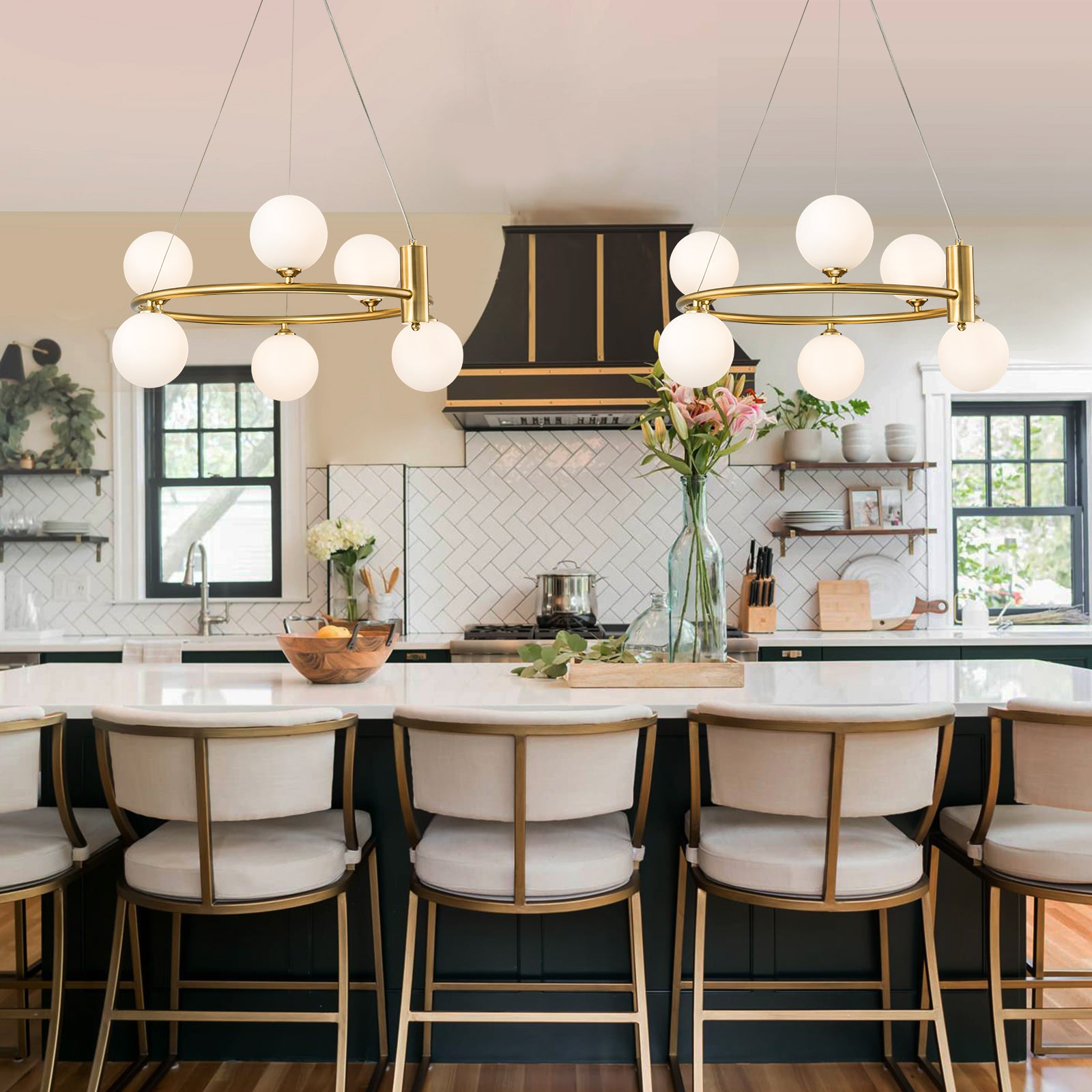 Glowlings 6/8-Light Modern Opal Glass Globe Brass Round Chandelier