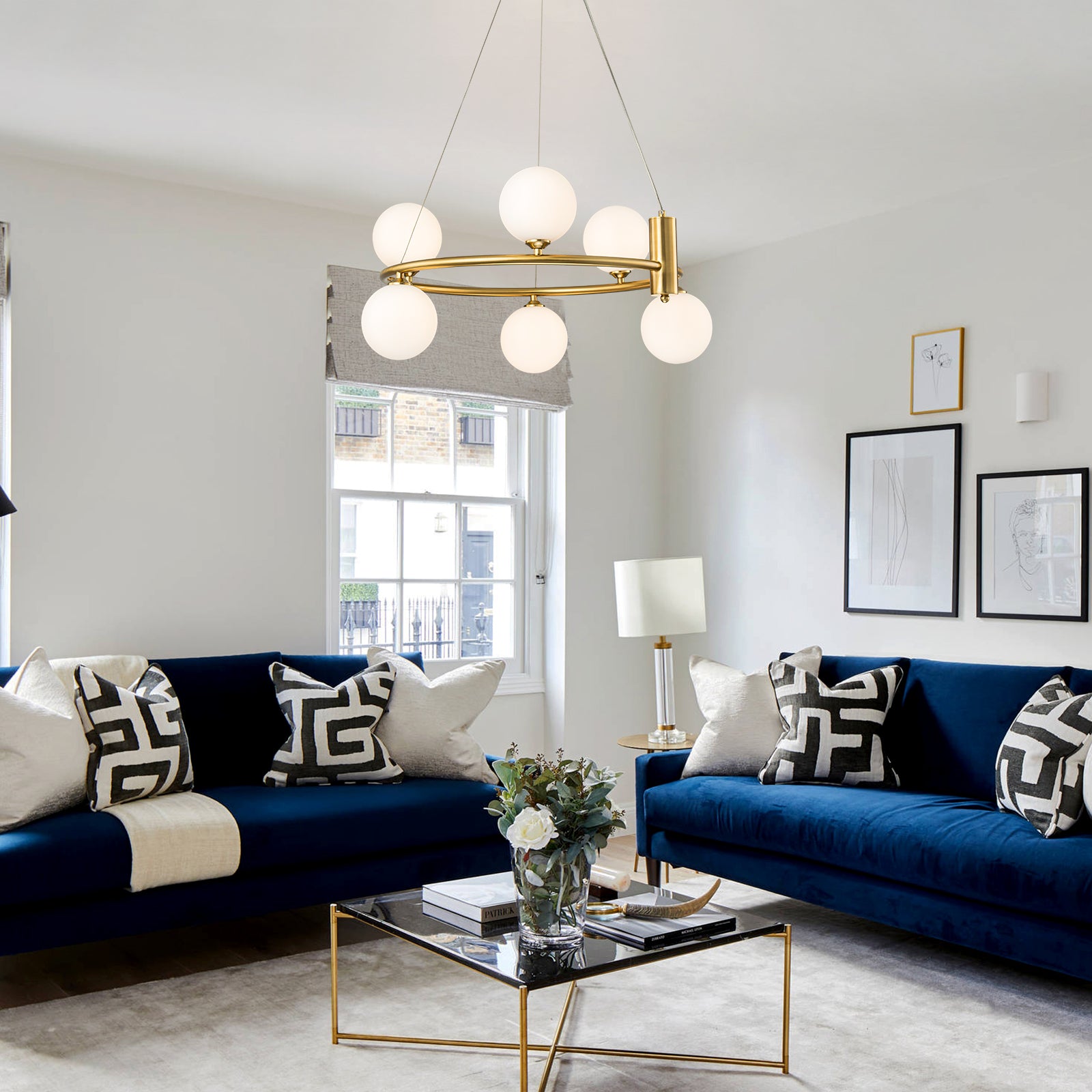 Glowlings 6/8-Light Modern Opal Glass Globe Brass Round Chandelier