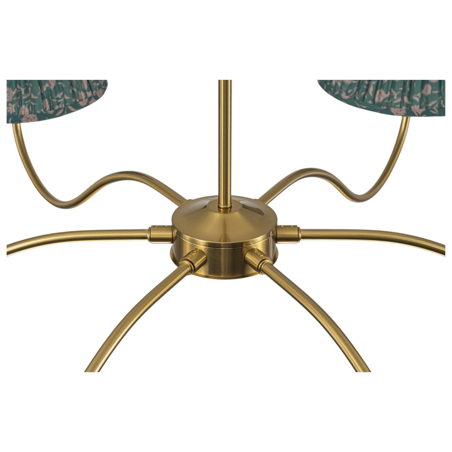 Glowlings 6-Light Vintage 52"Wide Grand Antique Brass Chandelier with Green Floral Fabric Pleated Shades