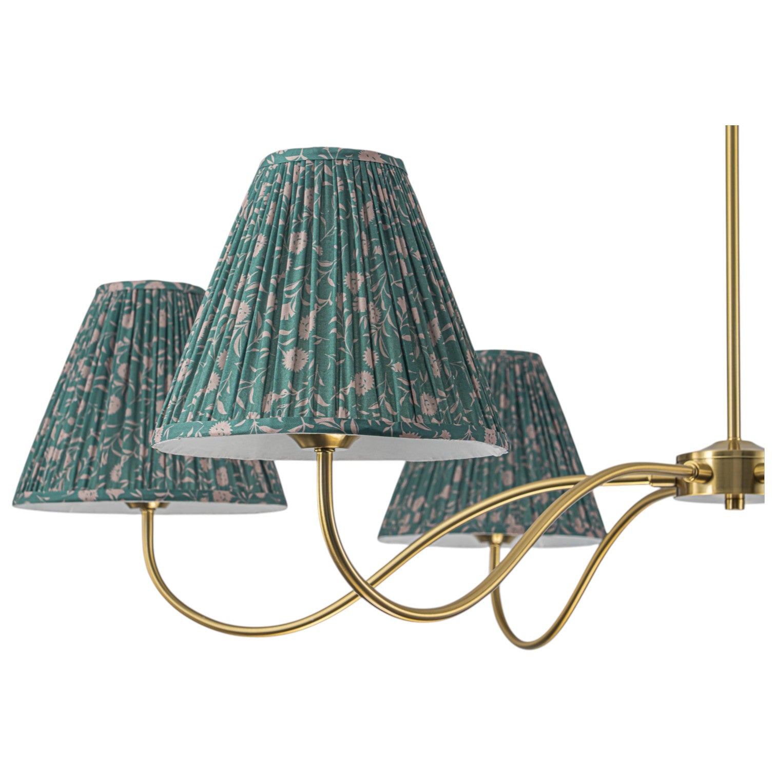 Glowlings 6-Light Vintage 52"Wide Grand Antique Brass Chandelier with Green Floral Fabric Pleated Shades