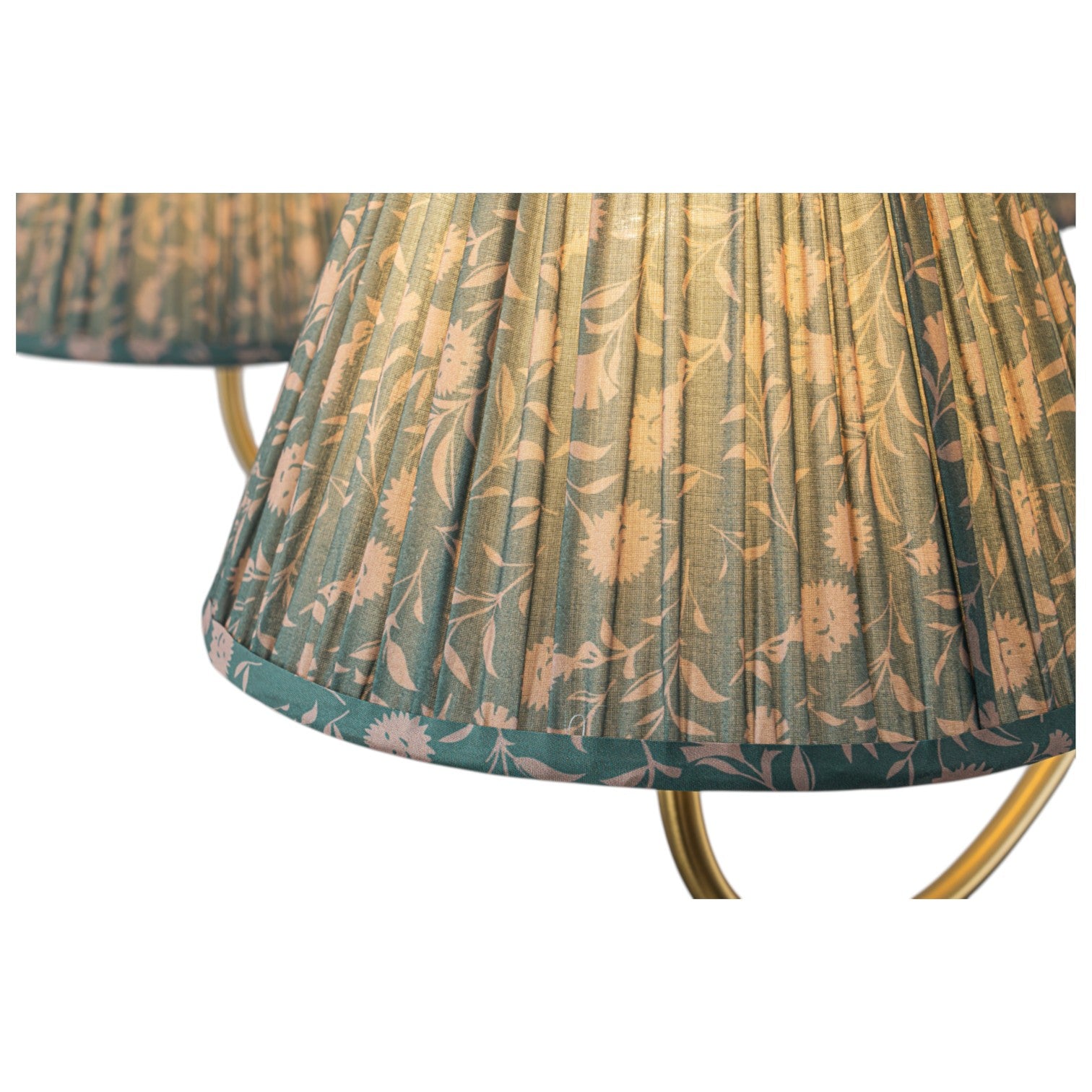 Glowlings 6-Light Vintage 52"Wide Grand Antique Brass Chandelier with Green Floral Fabric Pleated Shades