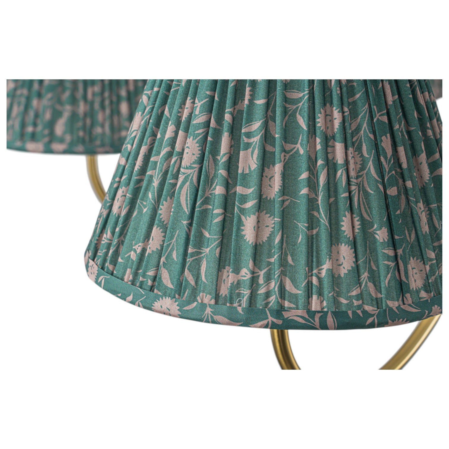 Glowlings 6-Light Vintage 52"Wide Grand Antique Brass Chandelier with Green Floral Fabric Pleated Shades