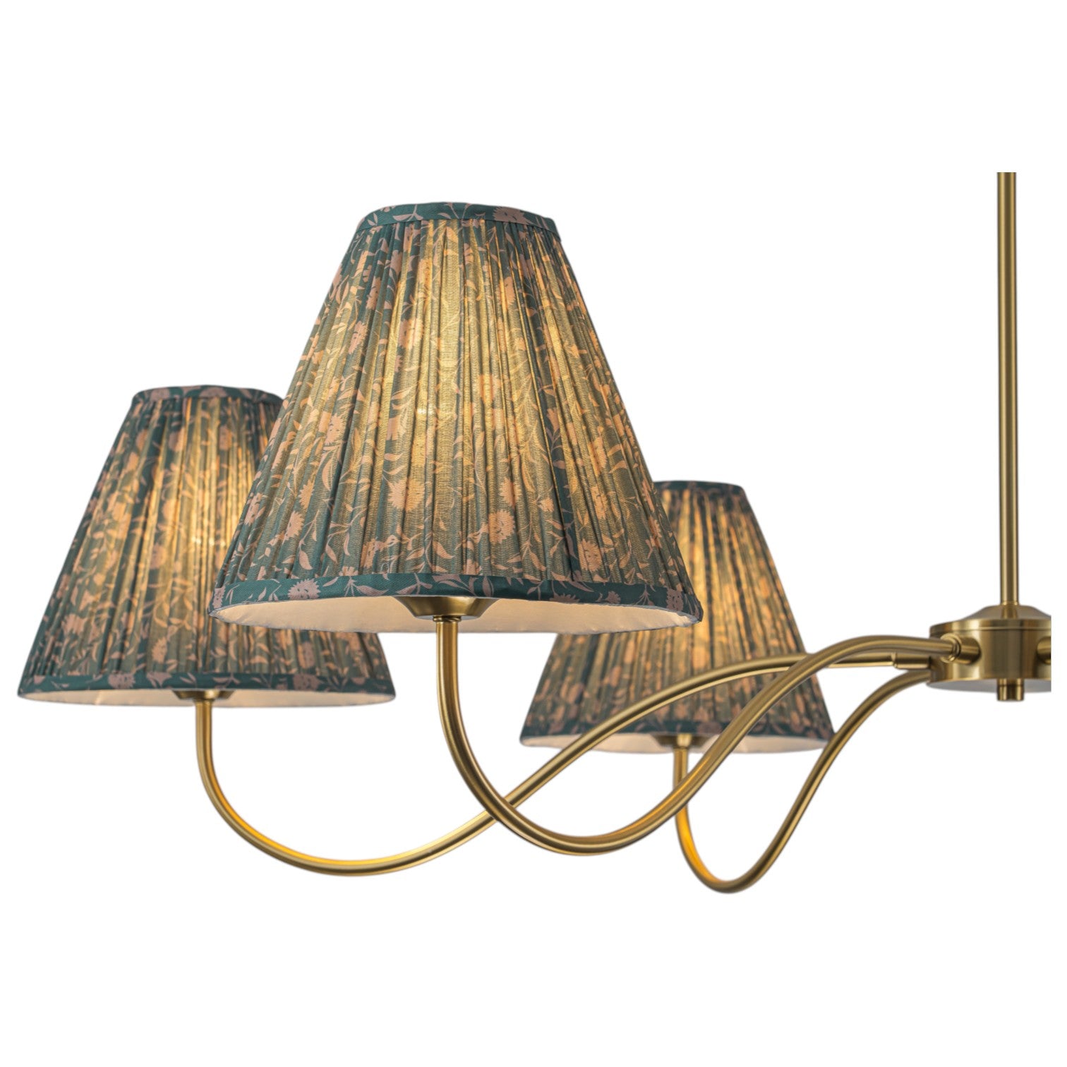 Glowlings 6-Light Vintage 52"Wide Grand Antique Brass Chandelier with Green Floral Fabric Pleated Shades
