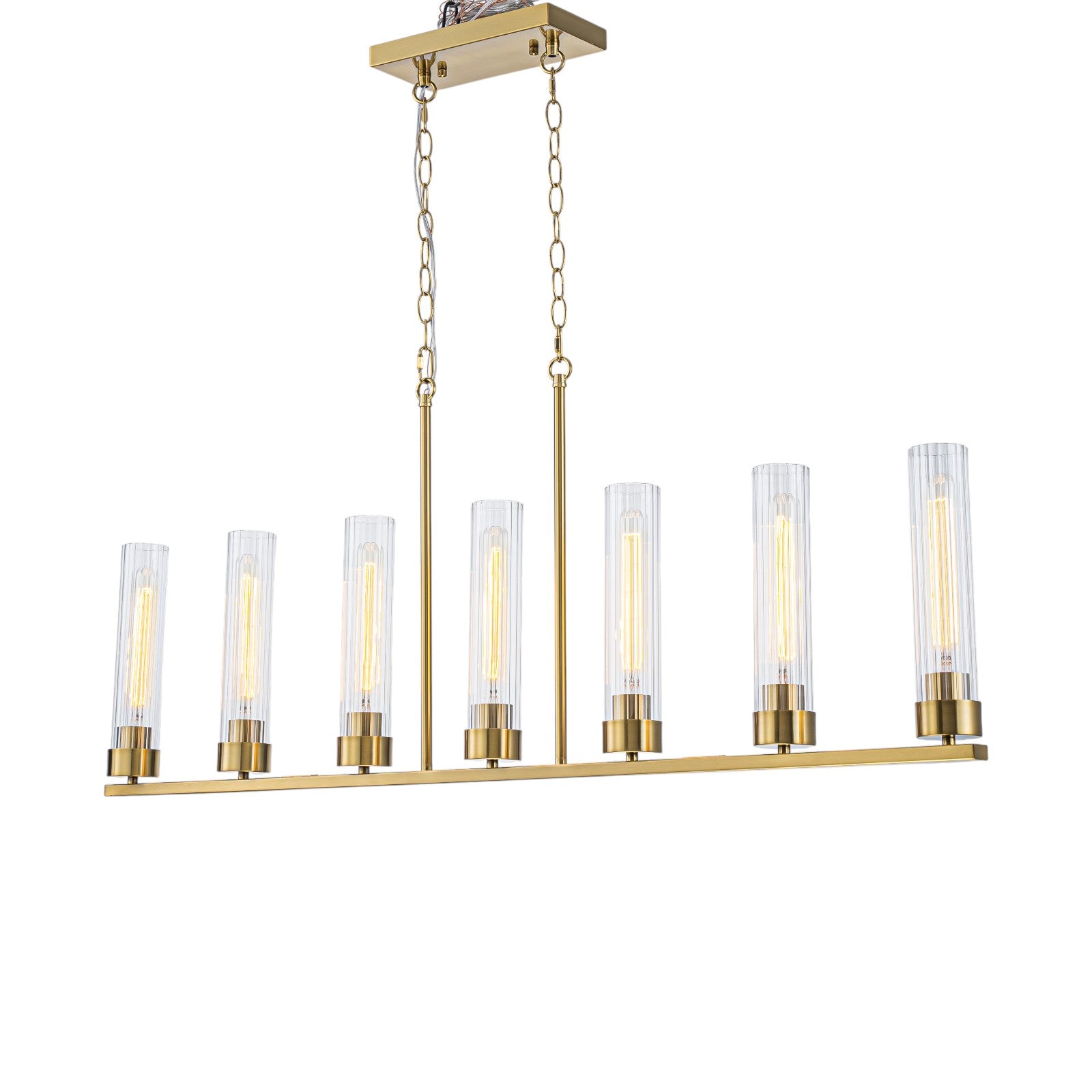 Glowlings 7-Light Modern 45"Wide Large Brass Linear Clear Ribbed Glass Chandelier