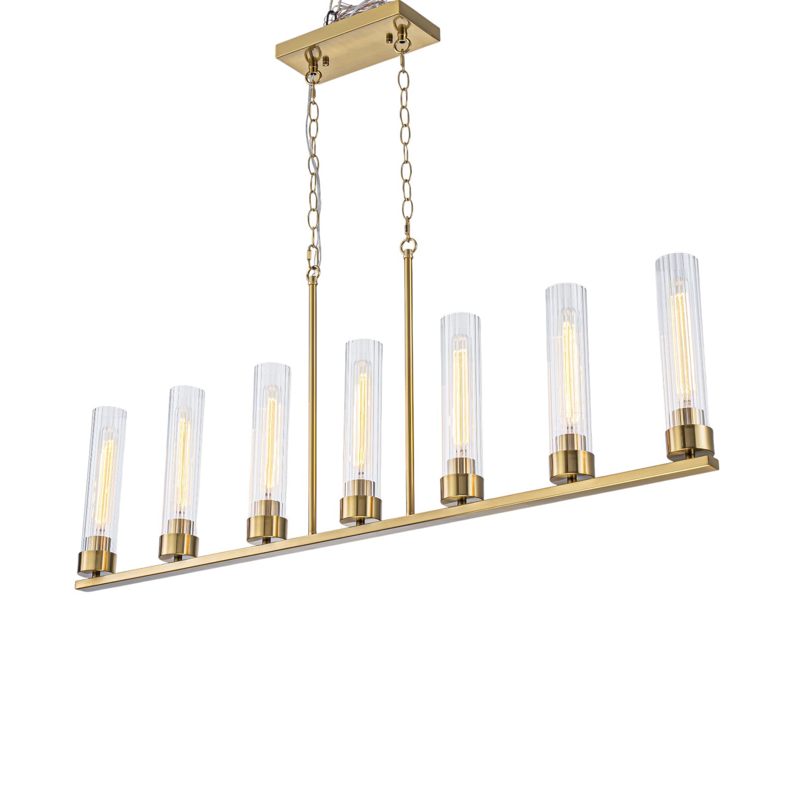 Glowlings 7-Light Modern 45"Wide Large Brass Linear Clear Ribbed Glass Chandelier