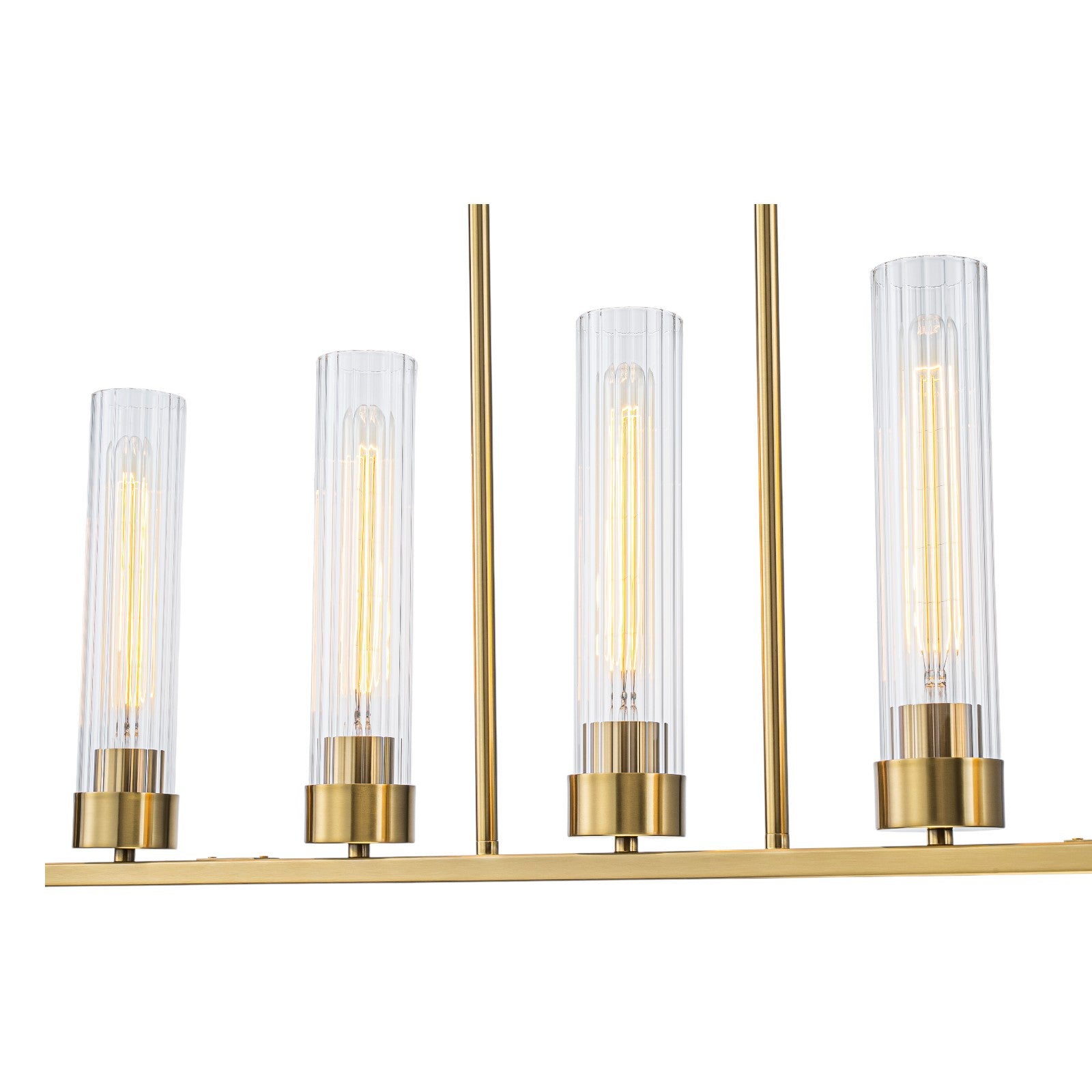 Glowlings 7-Light Modern 45"Wide Large Brass Linear Clear Ribbed Glass Chandelier