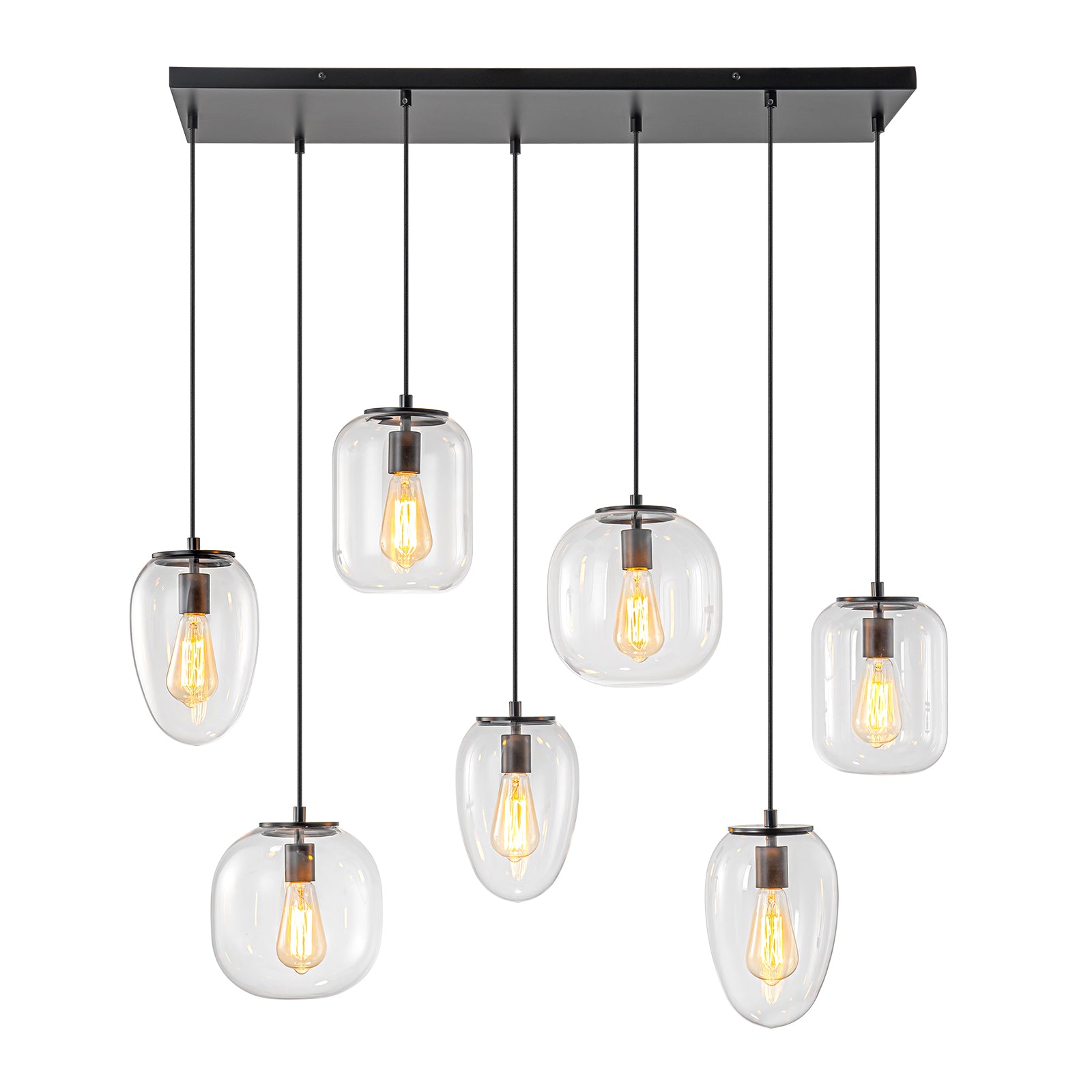 Glowlings 7-Light Modern 35"Wide Linear Cluster Clear Glass Pendant Light Island Light