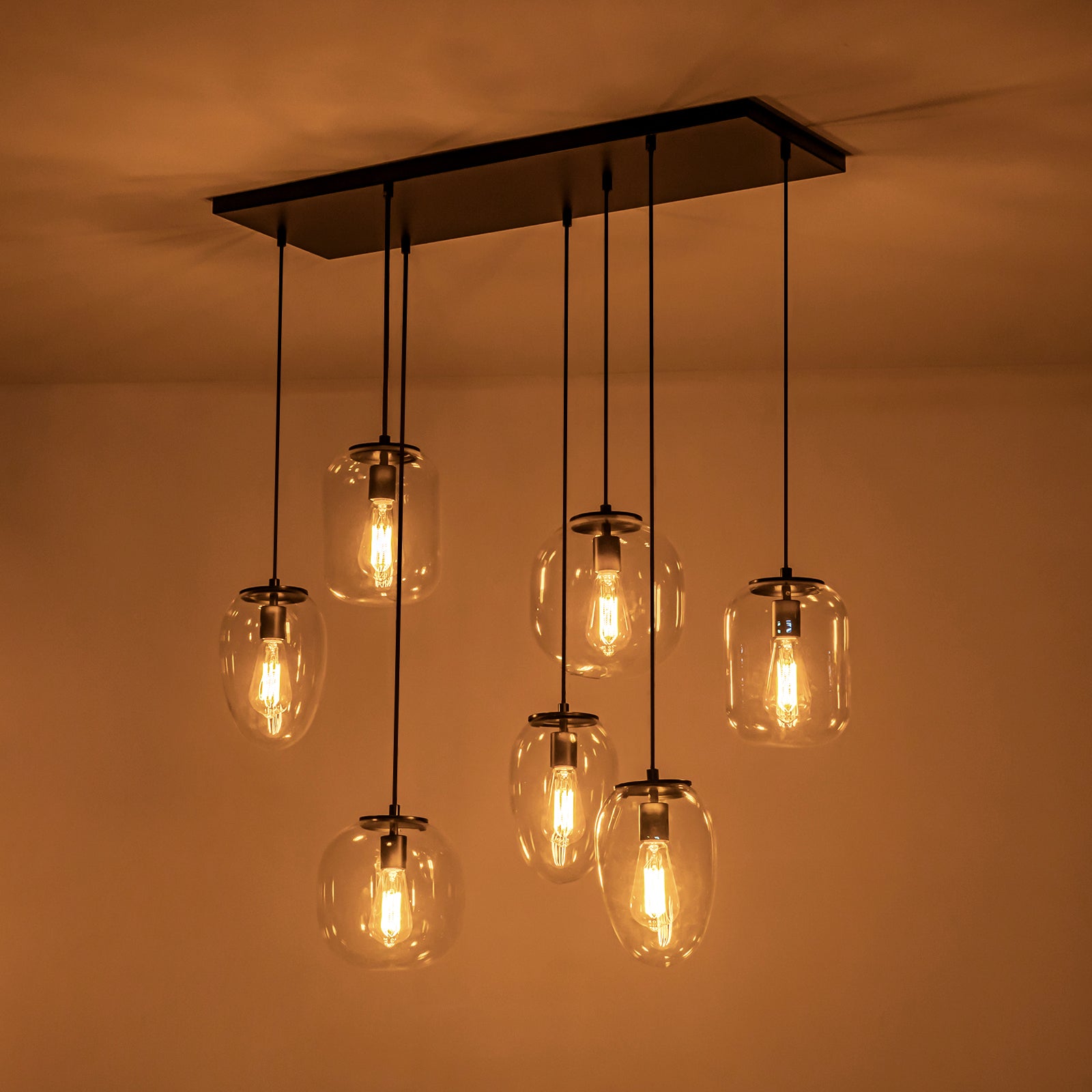 Glowlings 7-Light Modern 35"Wide Linear Cluster Clear Glass Pendant Light Island Light
