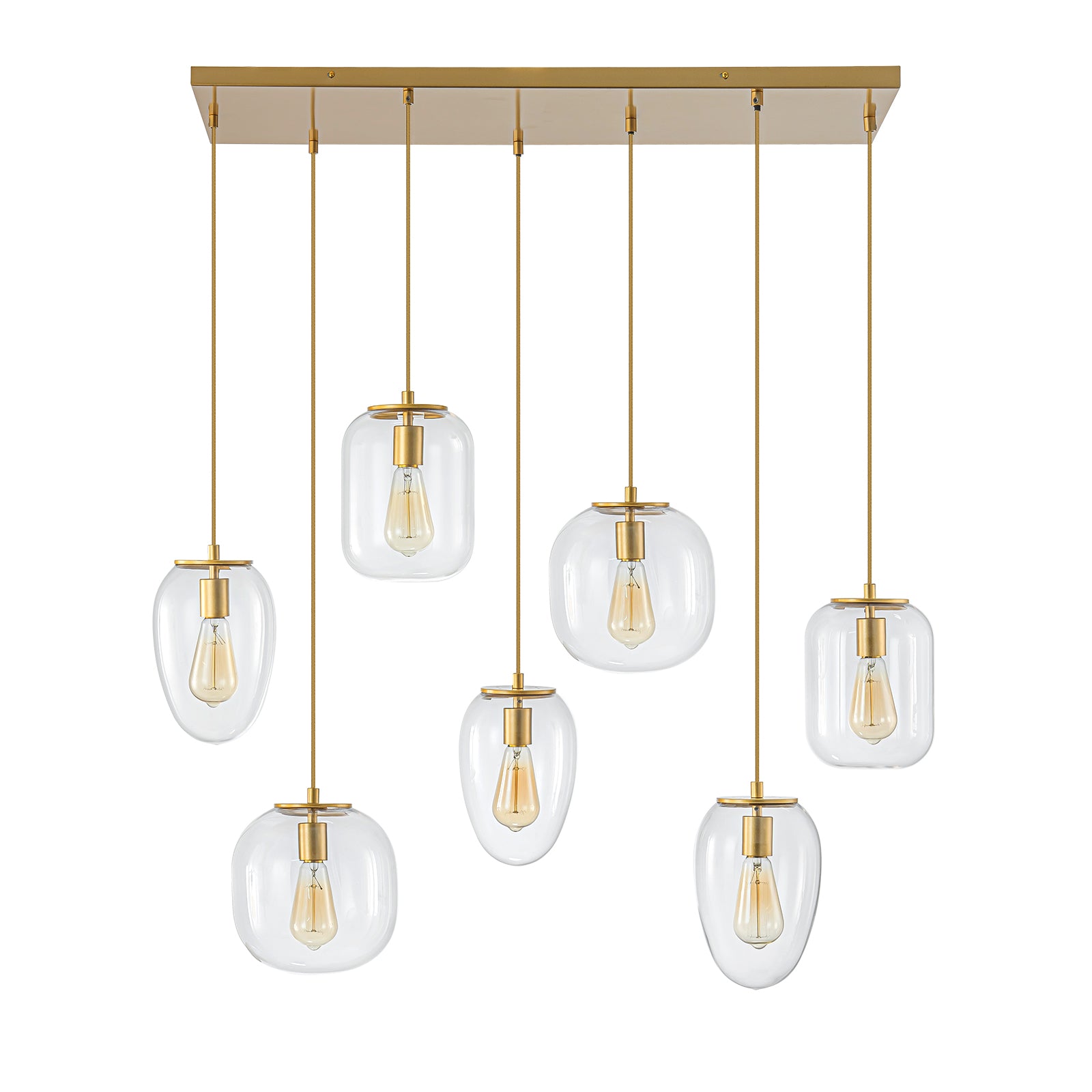Glowlings 7-Light Modern 35"Wide Linear Cluster Clear Glass Pendant Light Island Light