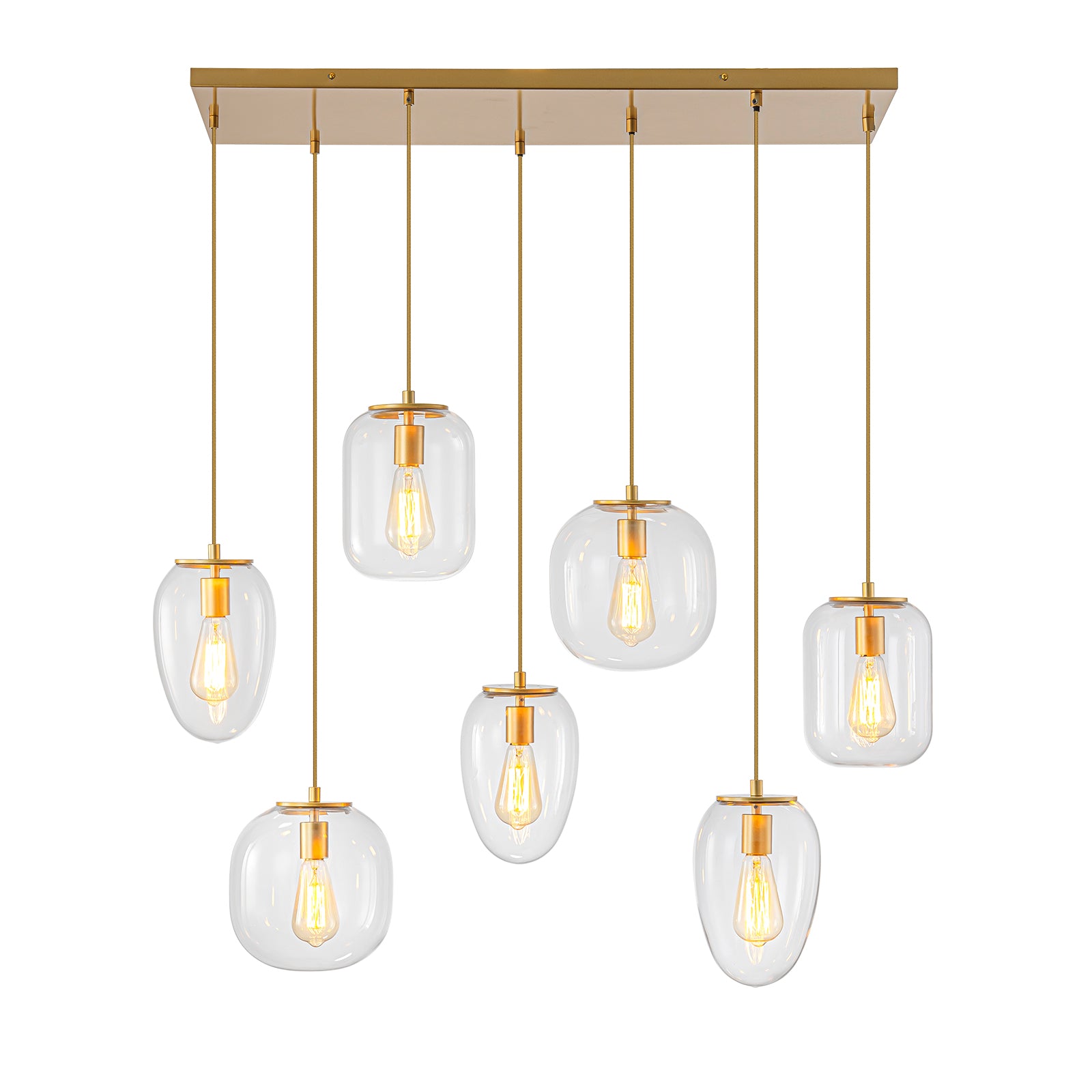 Glowlings 7-Light Modern 35"Wide Linear Cluster Clear Glass Pendant Light Island Light