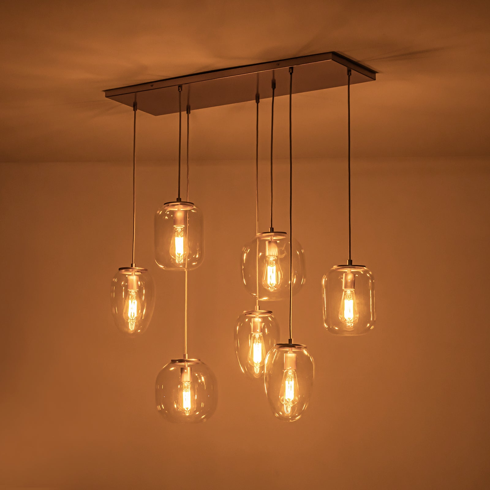 Glowlings 7-Light Modern 35"Wide Linear Cluster Clear Glass Pendant Light Island Light