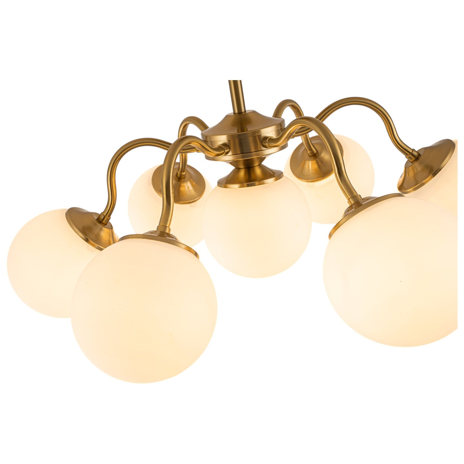 Glowlings 7-Light Modern Sputnik Semi-Flush Mount Ceiling Light, Brushed Brass & Opal Glass Globes