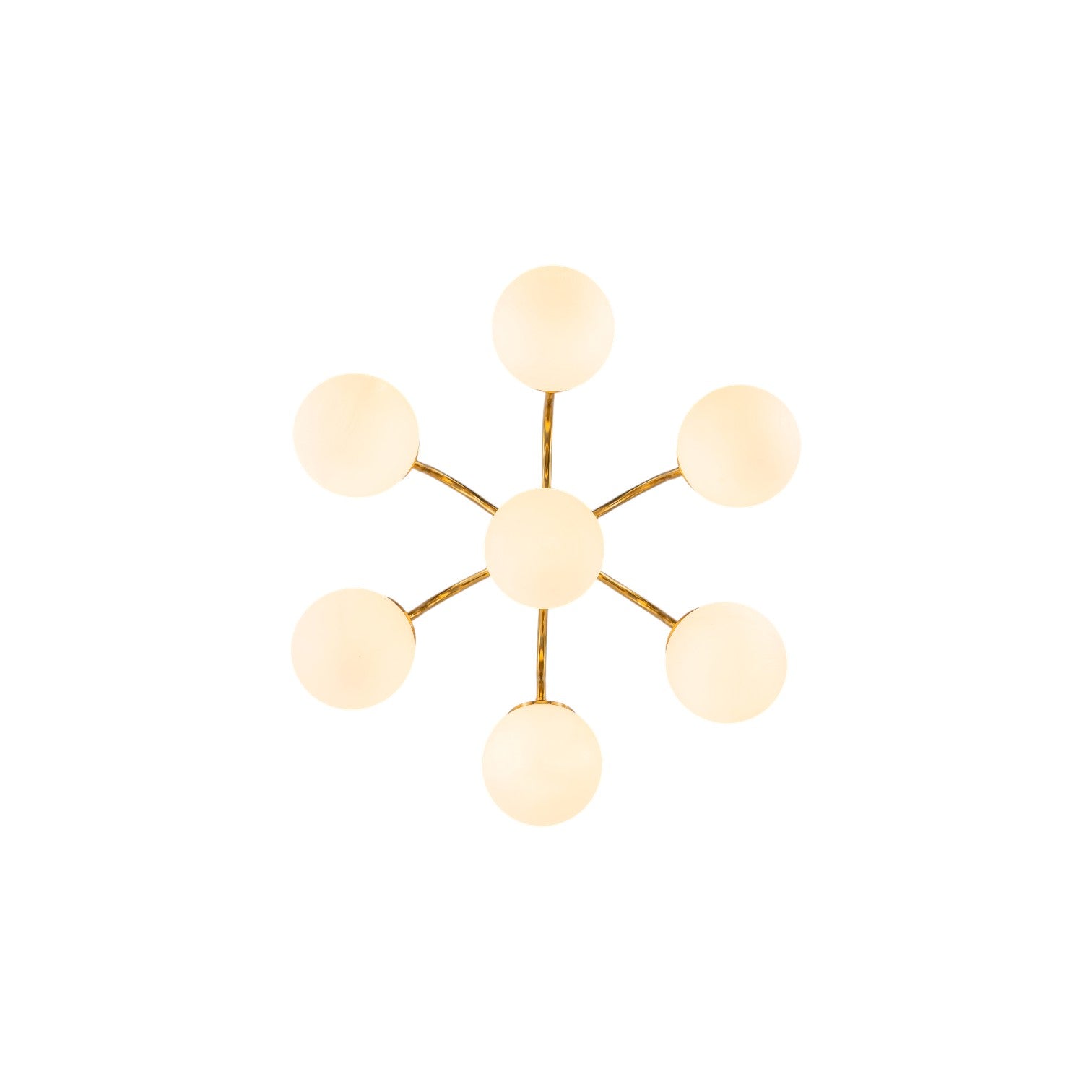 Glowlings 7-Light Modern Sputnik Semi-Flush Mount Ceiling Light, Brushed Brass & Opal Glass Globes
