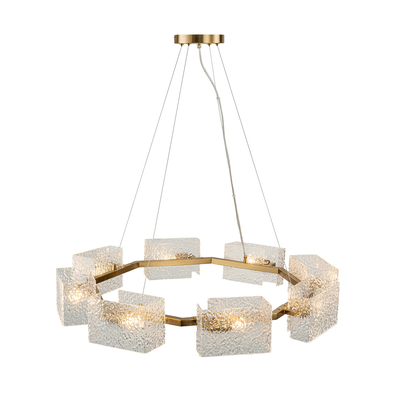 Glowlings 8-Light Modern 34"Wide Brass Textured Handcrafted Water Ripple Round Chandelier