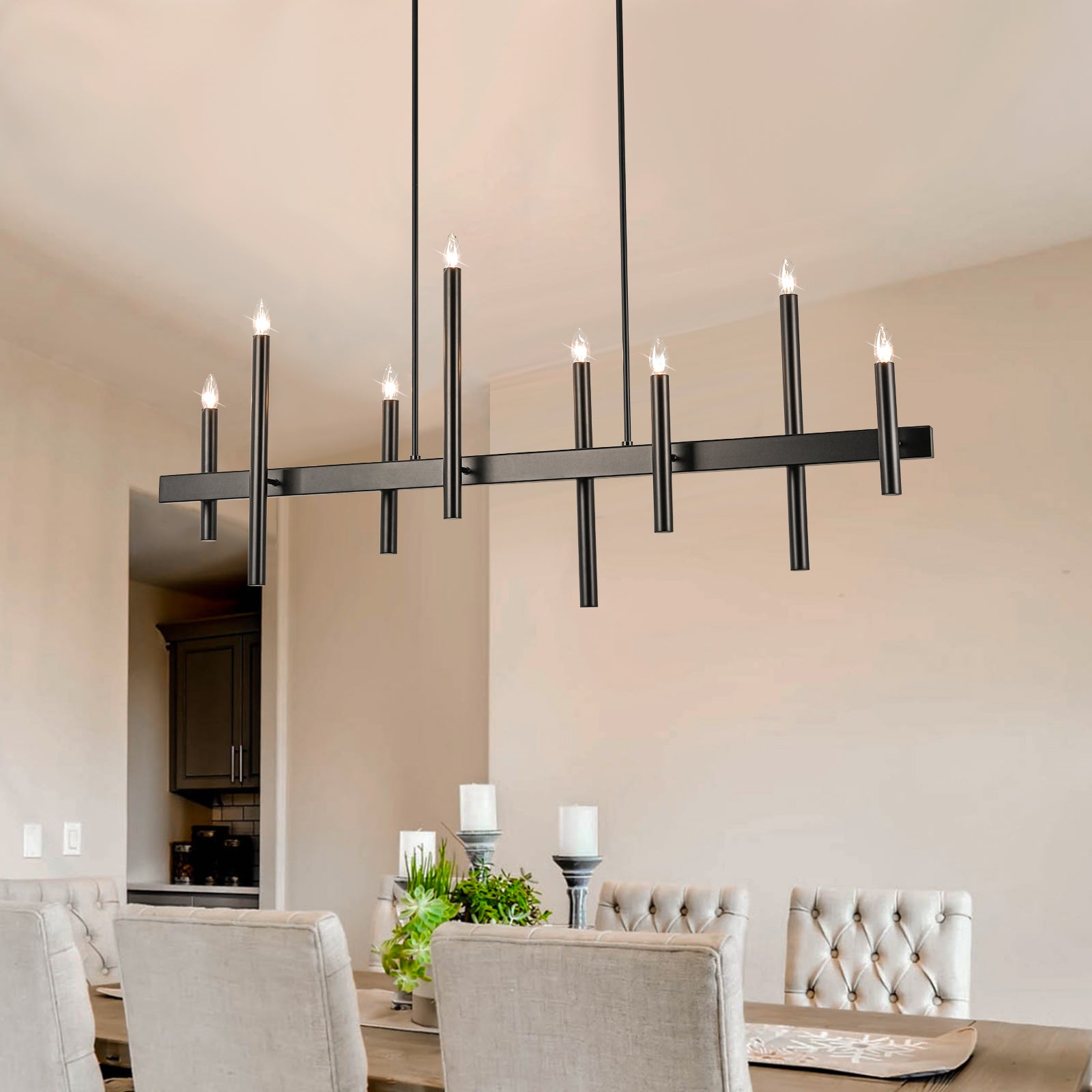 Glowlings 8-Light 57''Wide Dimmable Candle Style Linear Chandelier Island Light