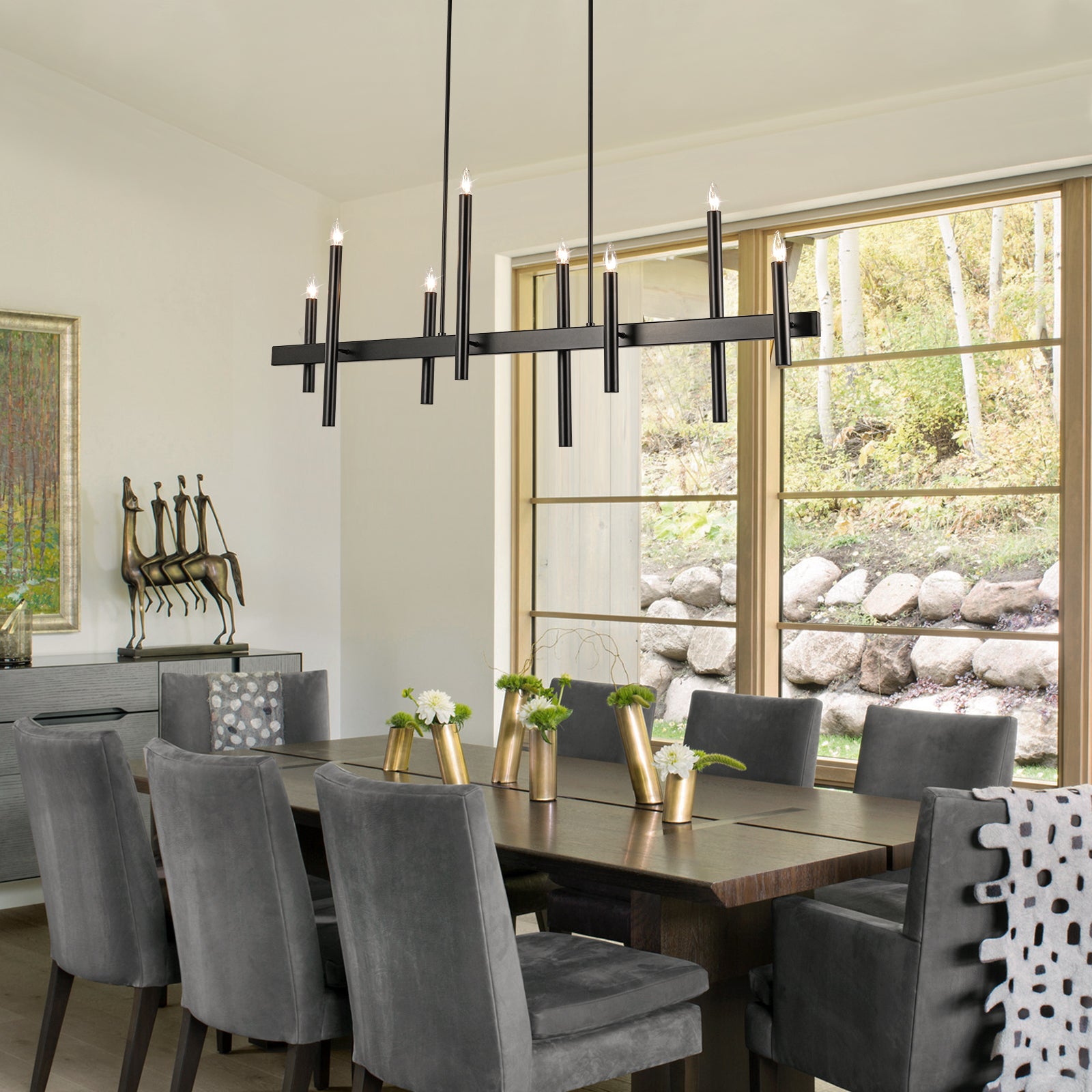 Glowlings 8-Light 57''Wide Dimmable Candle Style Linear Chandelier Island Light
