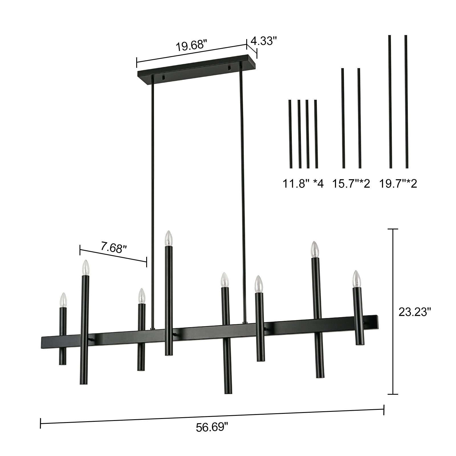 Glowlings 8-Light 57''Wide Dimmable Candle Style Linear Chandelier Island Light