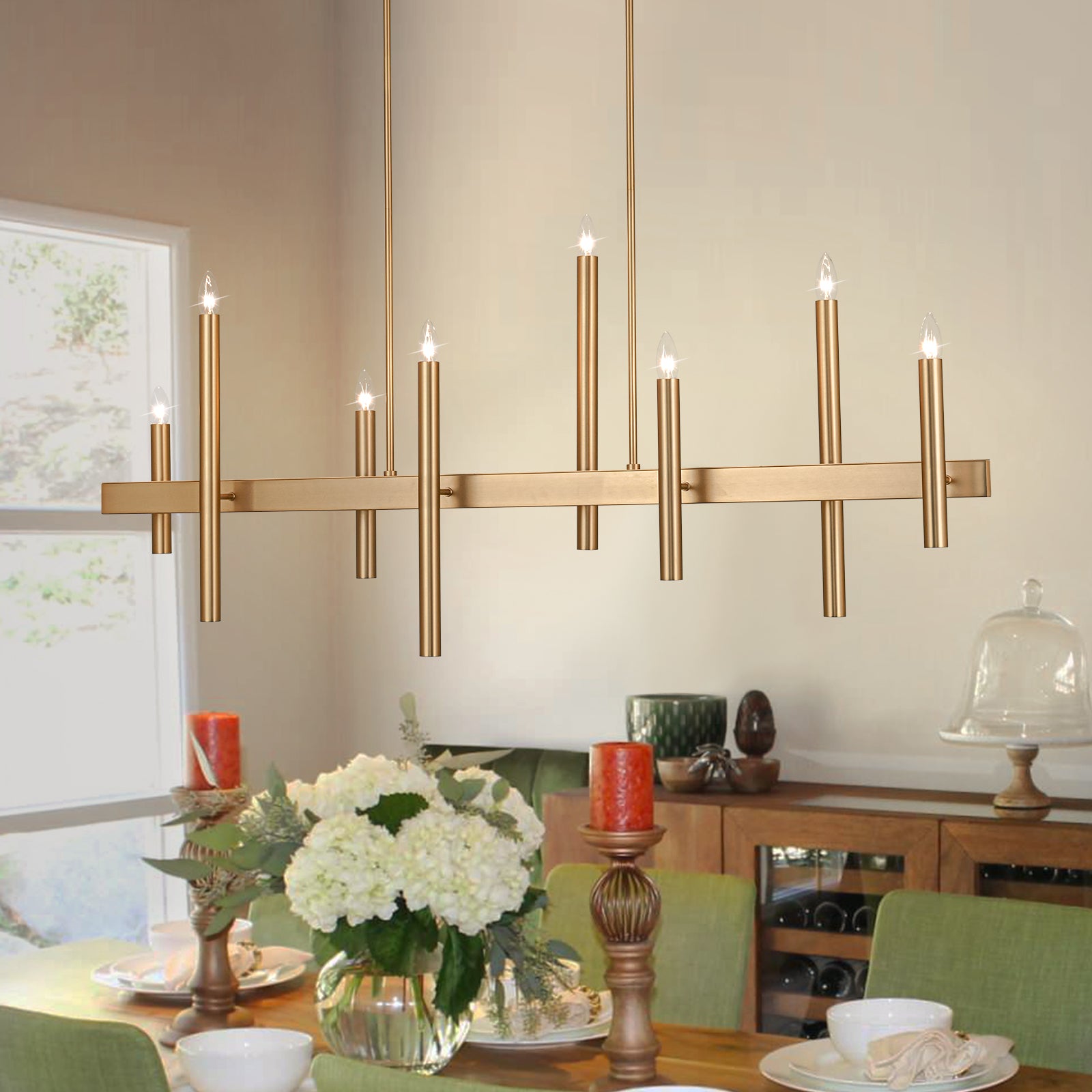 Glowlings 8-Light 57''Wide Dimmable Candle Style Linear Chandelier Island Light
