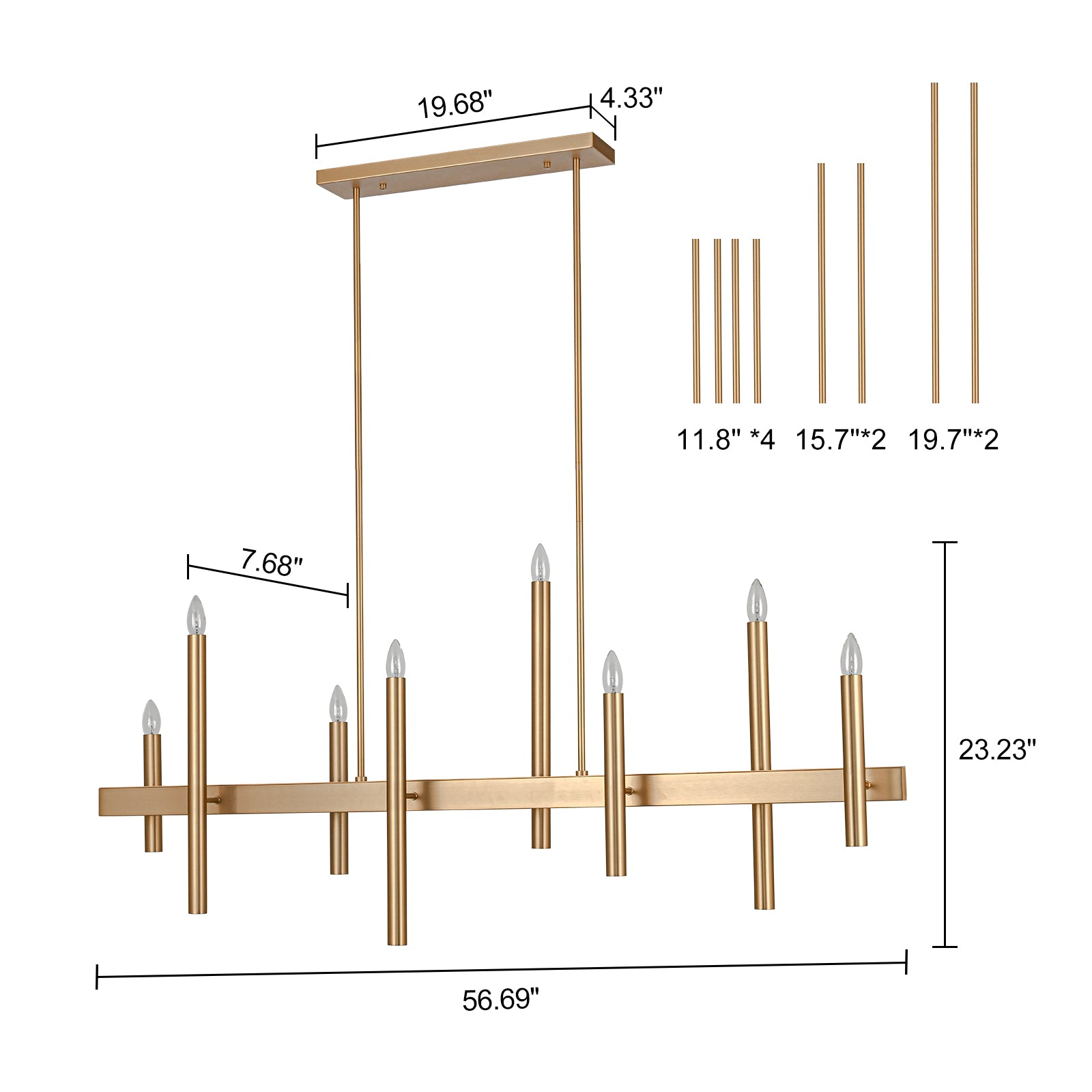 Glowlings 8-Light 57''Wide Dimmable Candle Style Linear Chandelier Island Light