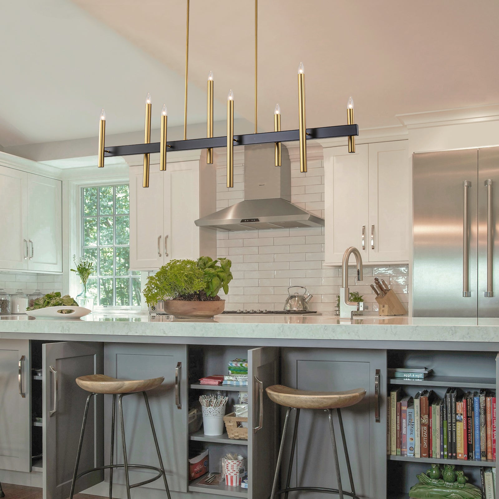 Glowlings 8-Light 57''Wide Dimmable Candle Style Linear Chandelier Island Light