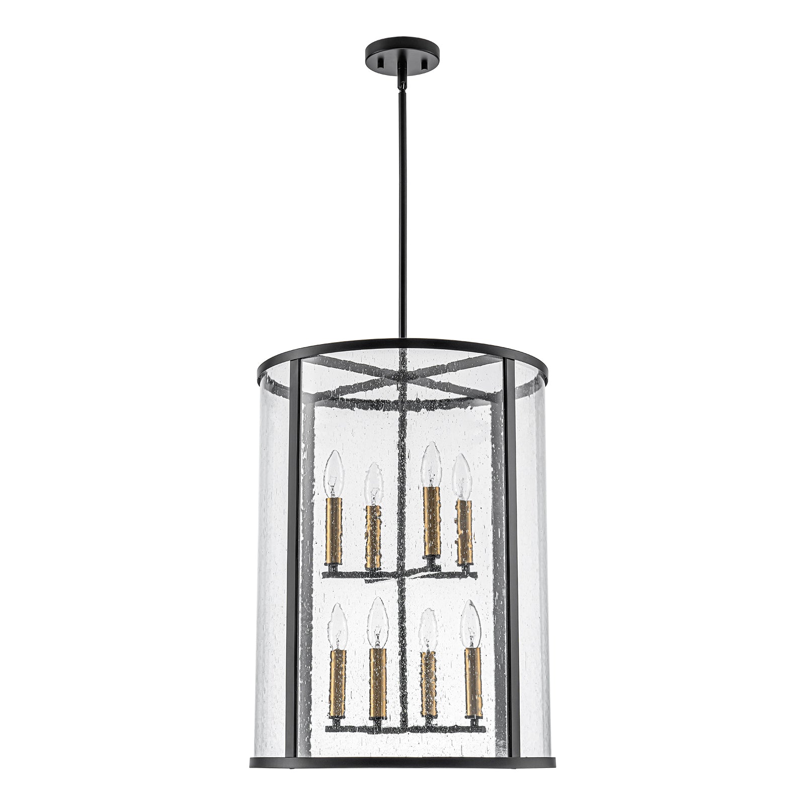 Glowlings 8-Light Farmhouse 18"Wide Lantern Cylinder Seeded Clear Glass Chandelier