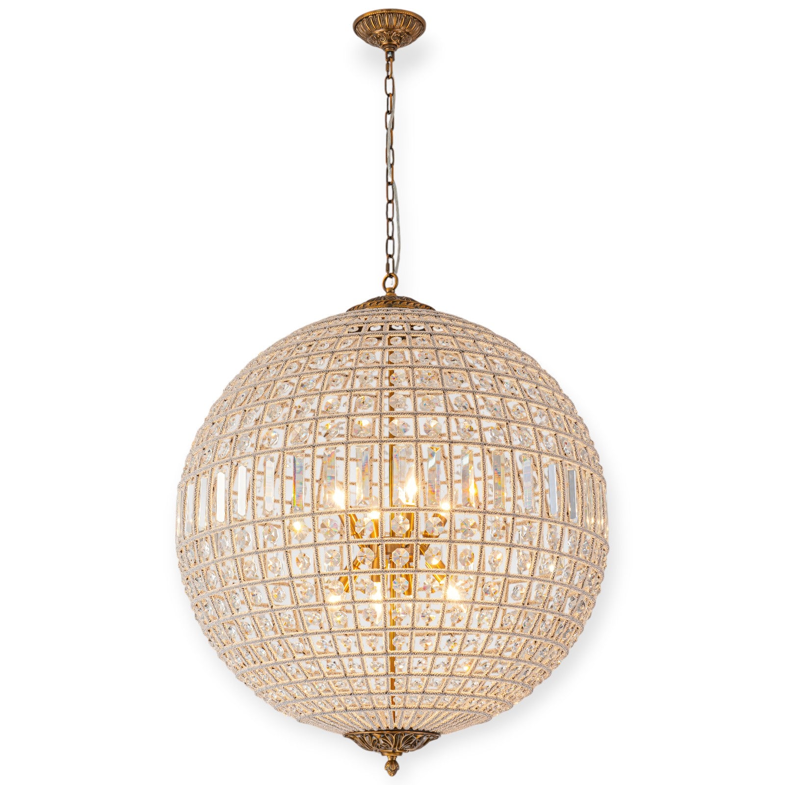 Glowlings 8-Light Luxury Empire 32"Wide Oversized Brass Globe Beaded Handmade Crystal Chandelier