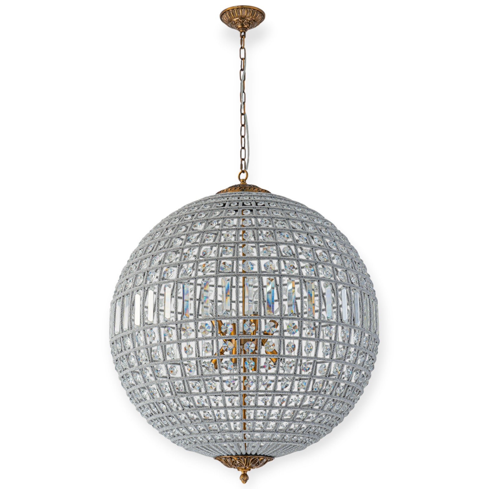 Glowlings 8-Light Luxury Empire 32"Wide Oversized Brass Globe Beaded Handmade Crystal Chandelier