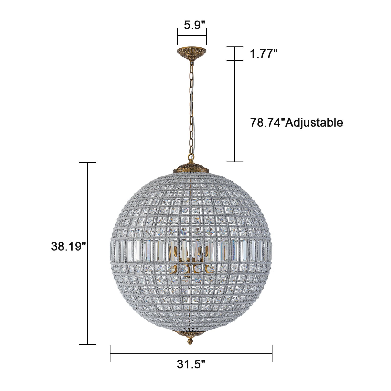 Glowlings 8-Light Luxury Empire 32"Wide Oversized Brass Globe Beaded Handmade Crystal Chandelier