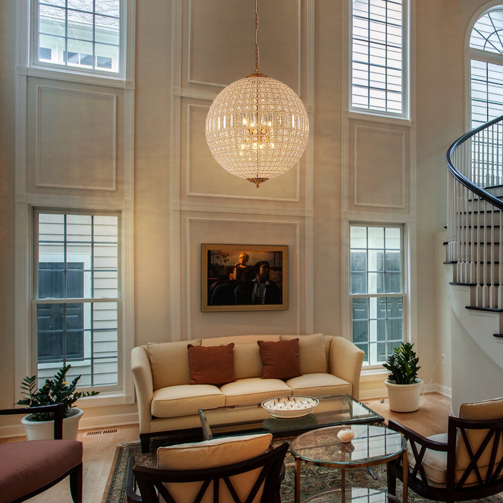 Glowlings 8-Light Luxury Empire 32"Wide Oversized Brass Globe Beaded Handmade Crystal Chandelier