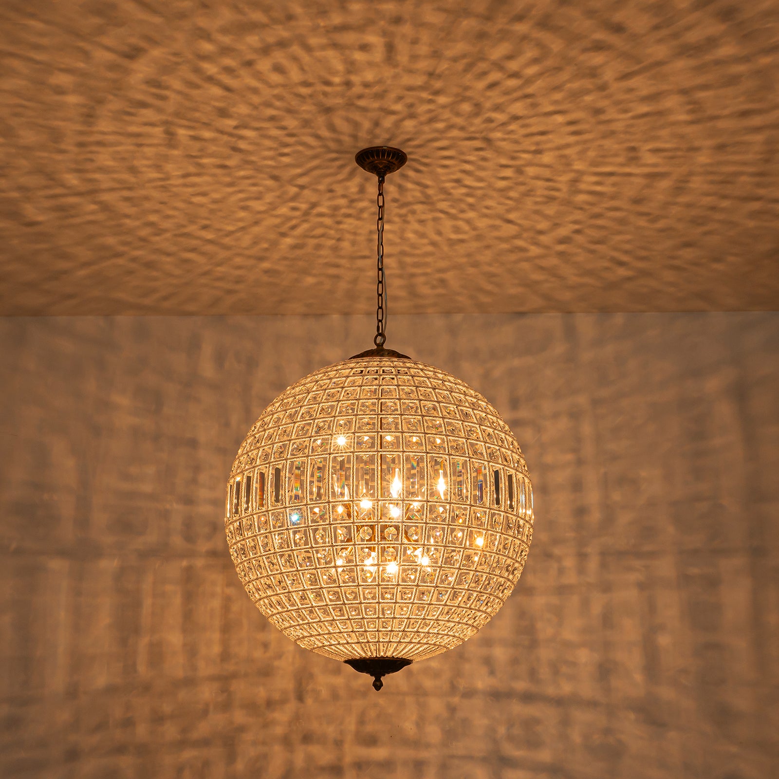 Glowlings 8-Light Luxury Empire 32"Wide Oversized Brass Globe Beaded Handmade Crystal Chandelier