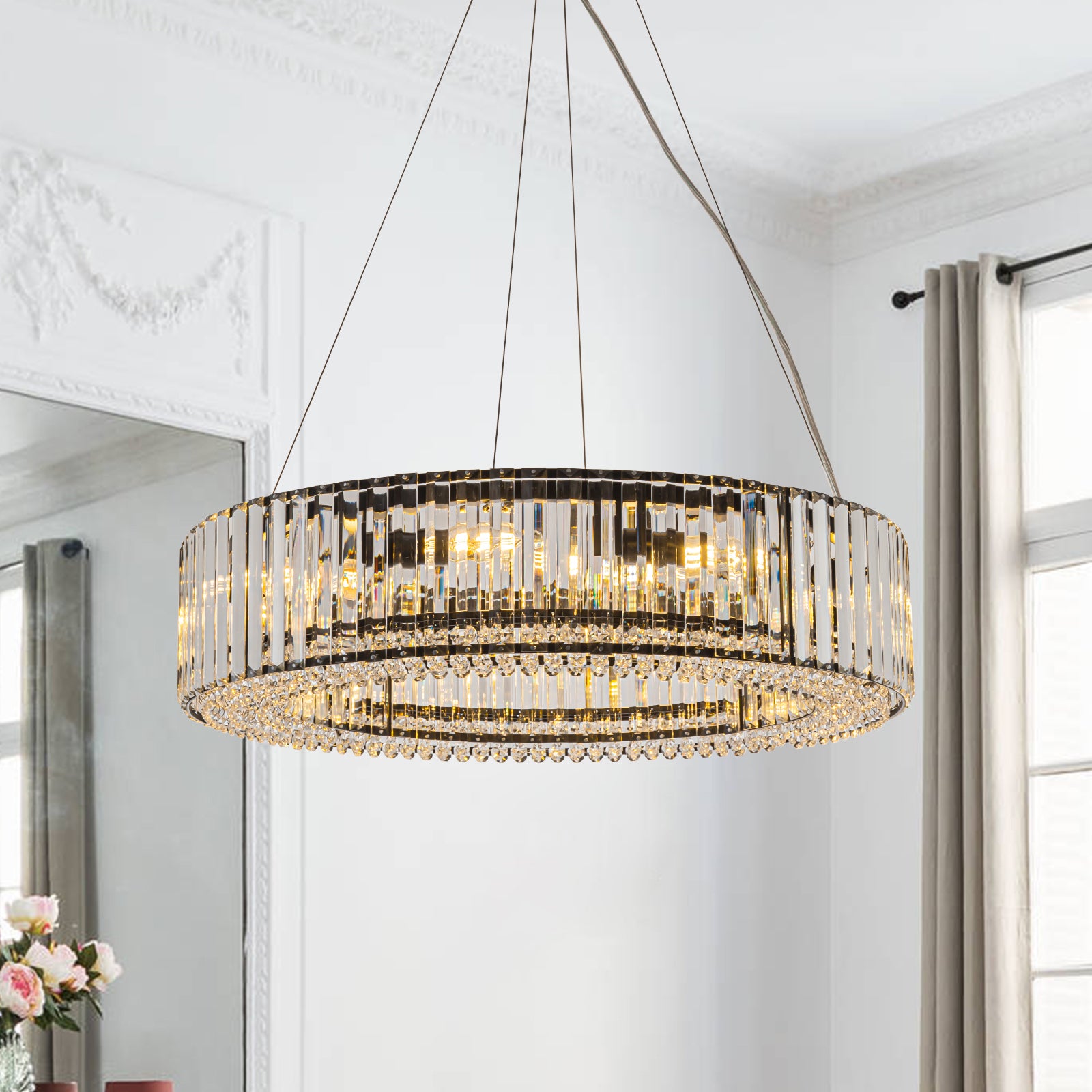 Glowlings 8-Light Luxury 26"Wide Round Black Drum Crystal Chandelier