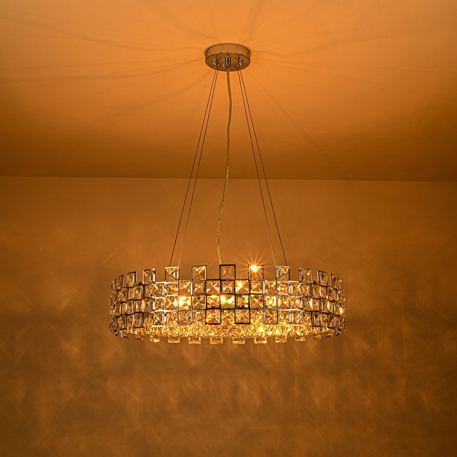 Glowlings 8-Light Modern 23"Wide Glam Round Drum Crystal Chandelier