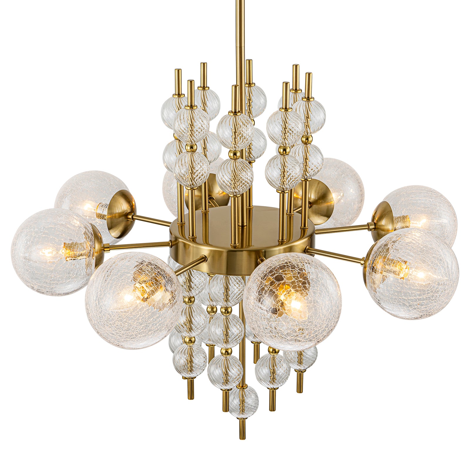 Glowlings 8-Light Modern 30"Wide Large Brass Cracked Glass Chandelier