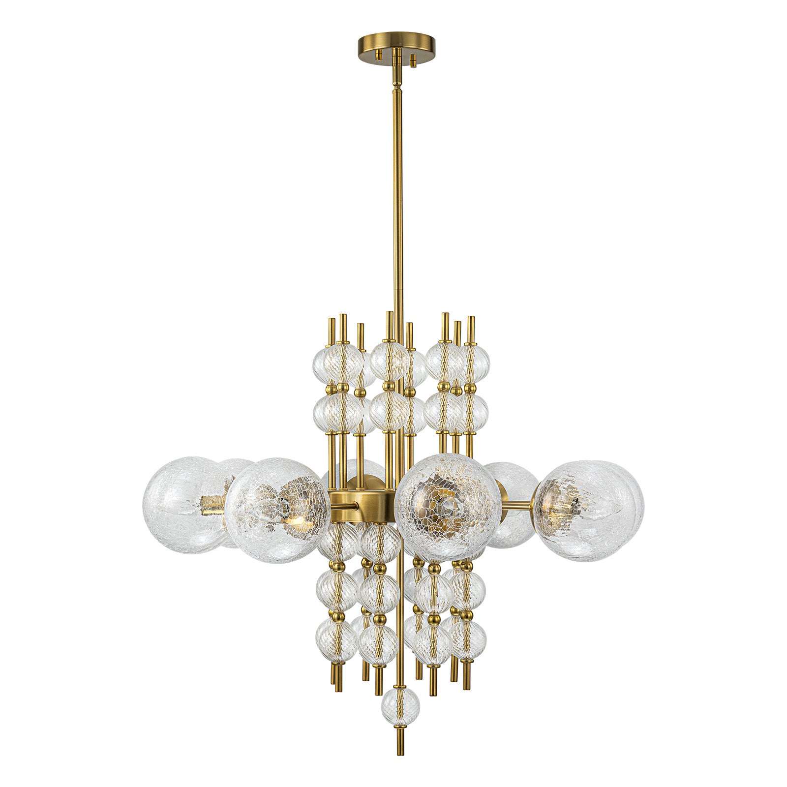 Glowlings 8-Light Modern 30"Wide Large Brass Cracked Glass Chandelier