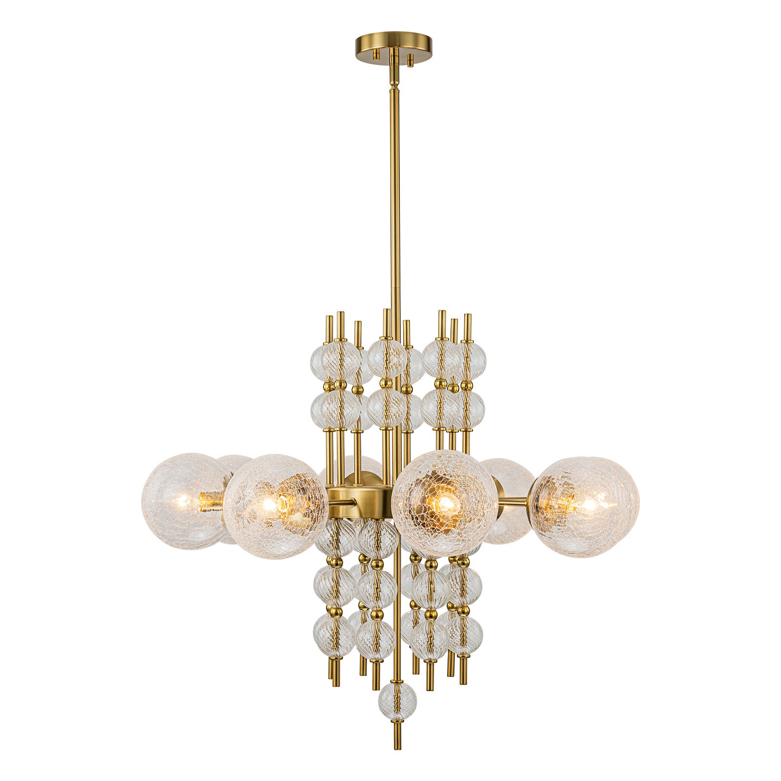 Glowlings 8-Light Modern 30"Wide Large Brass Cracked Glass Chandelier