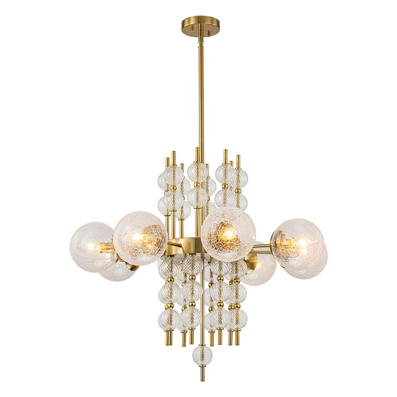 Glowlings 8-Light Modern 30"Wide Large Brass Cracked Glass Chandelier