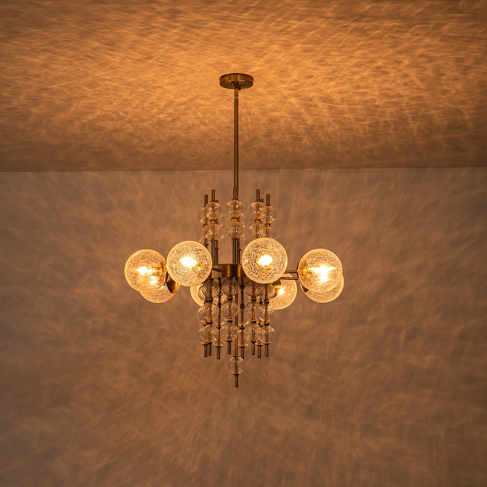 Glowlings 8-Light Modern 30"Wide Large Brass Cracked Glass Chandelier