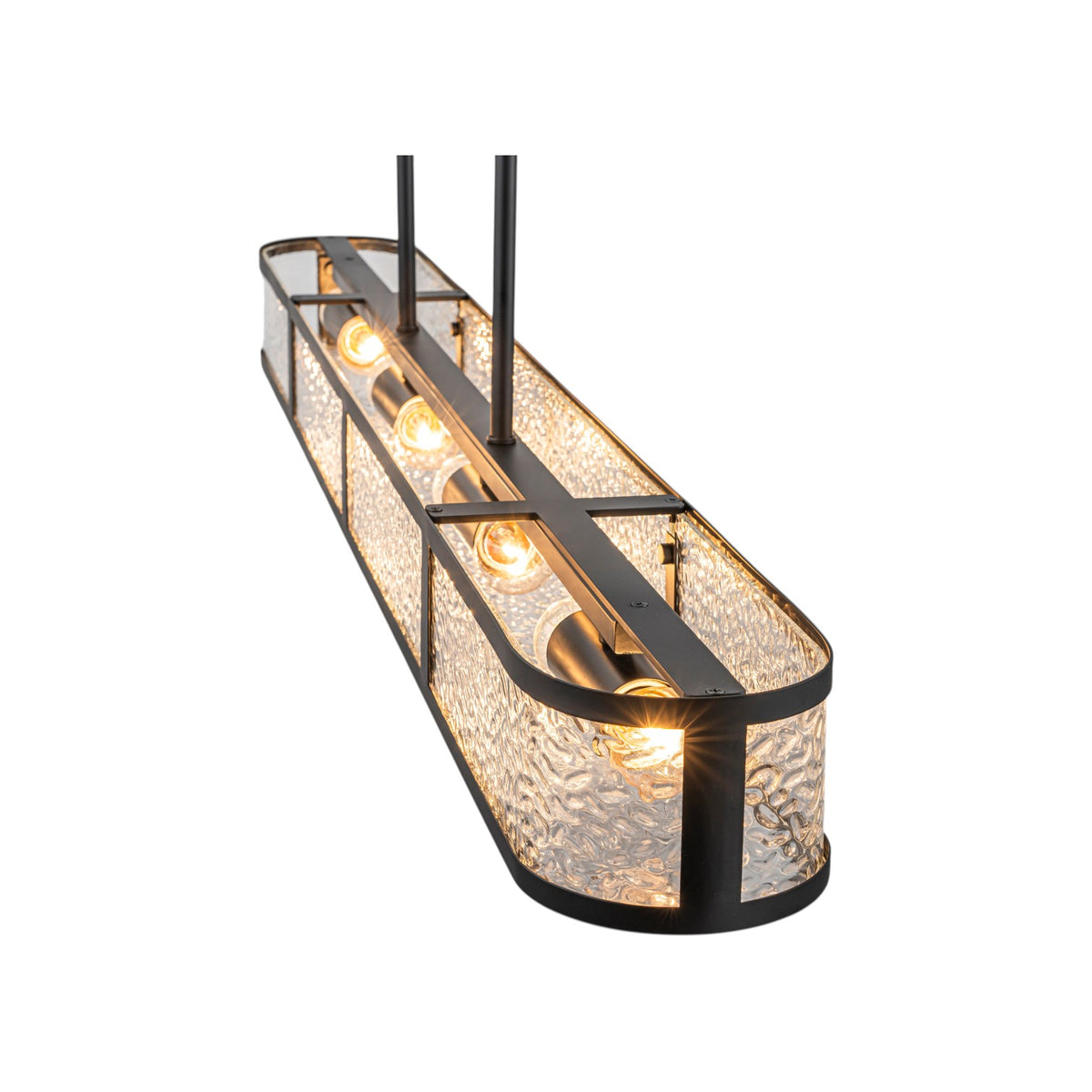 Glowlings Modern 48"Wide Black Rectangular Chandelier, 8-Light Kitchen Island Pendant Light with Water Ripple Glass Shade