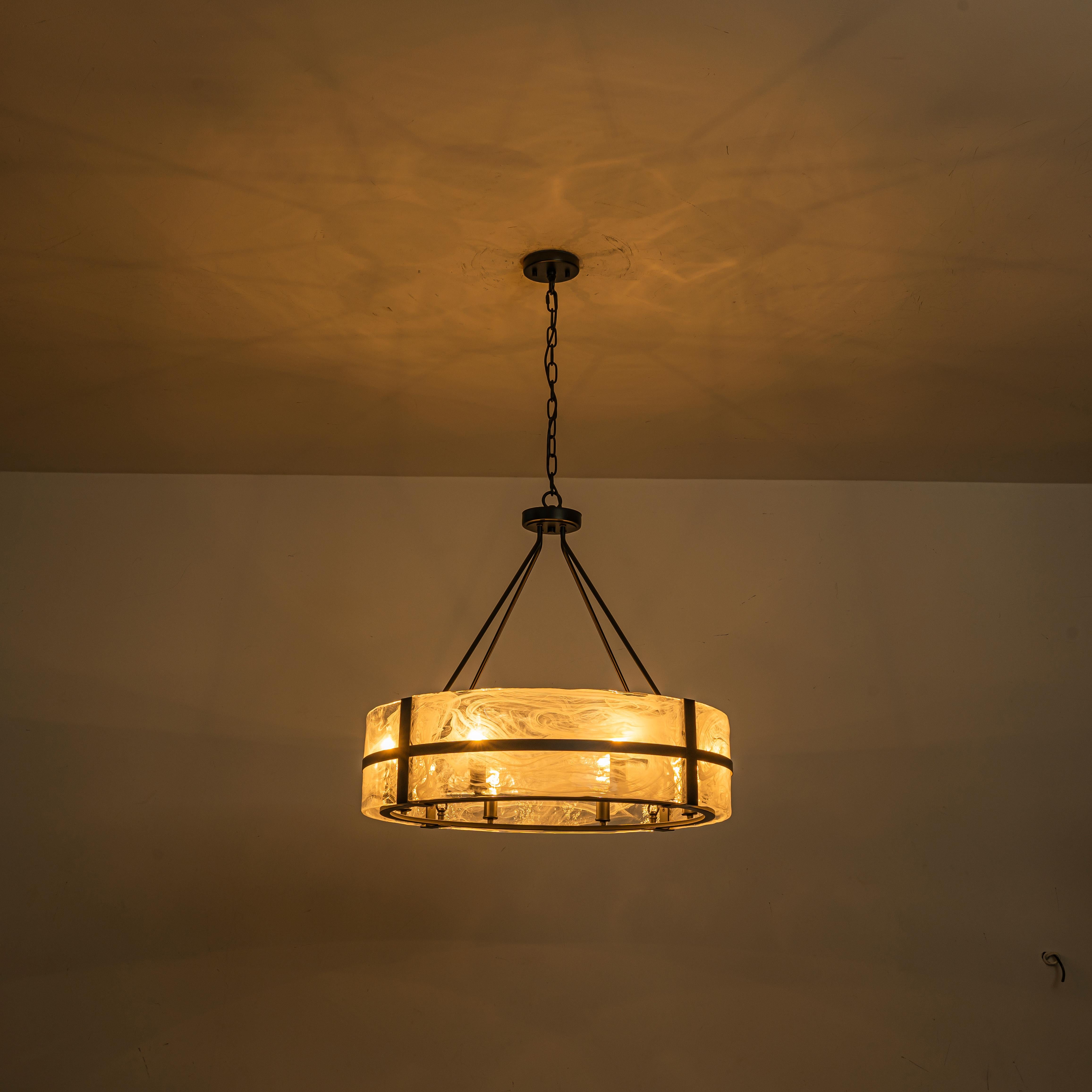 Glowlings 8-flammiger moderner, 28" breiter, großer, runder Trommel-Kronleuchter aus klarem Glas