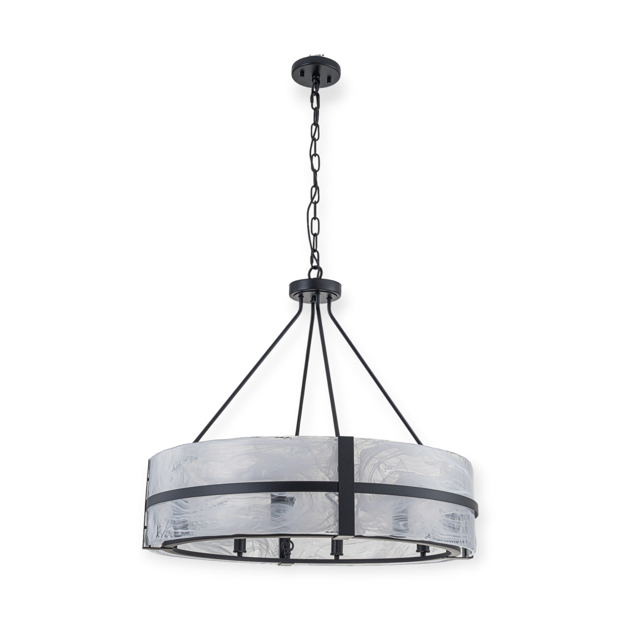 Glowlings 8-flammiger moderner, 28" breiter, großer, runder Trommel-Kronleuchter aus klarem Glas