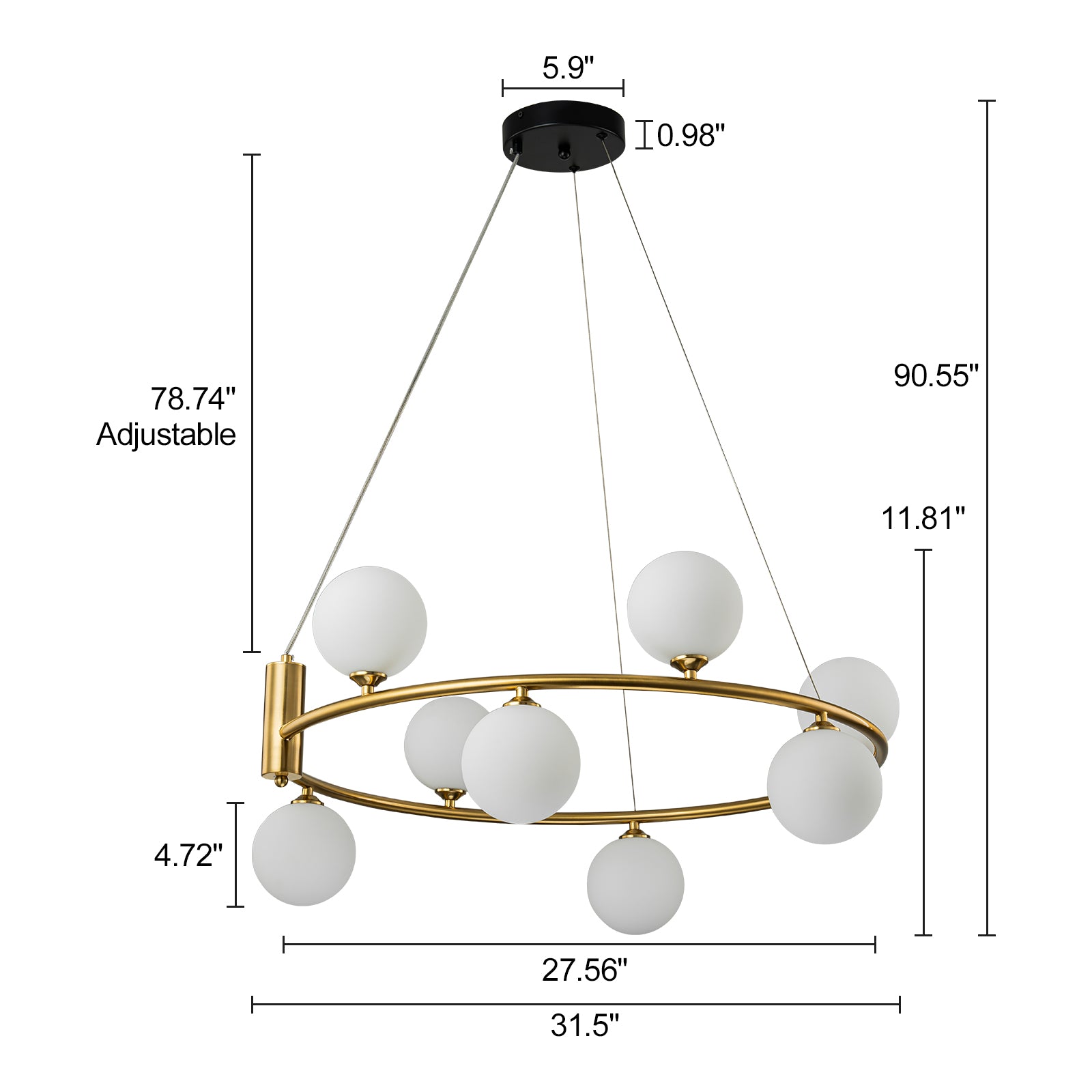 Glowlings 6/8-Light Modern Opal Glass Globe Brass Round Chandelier